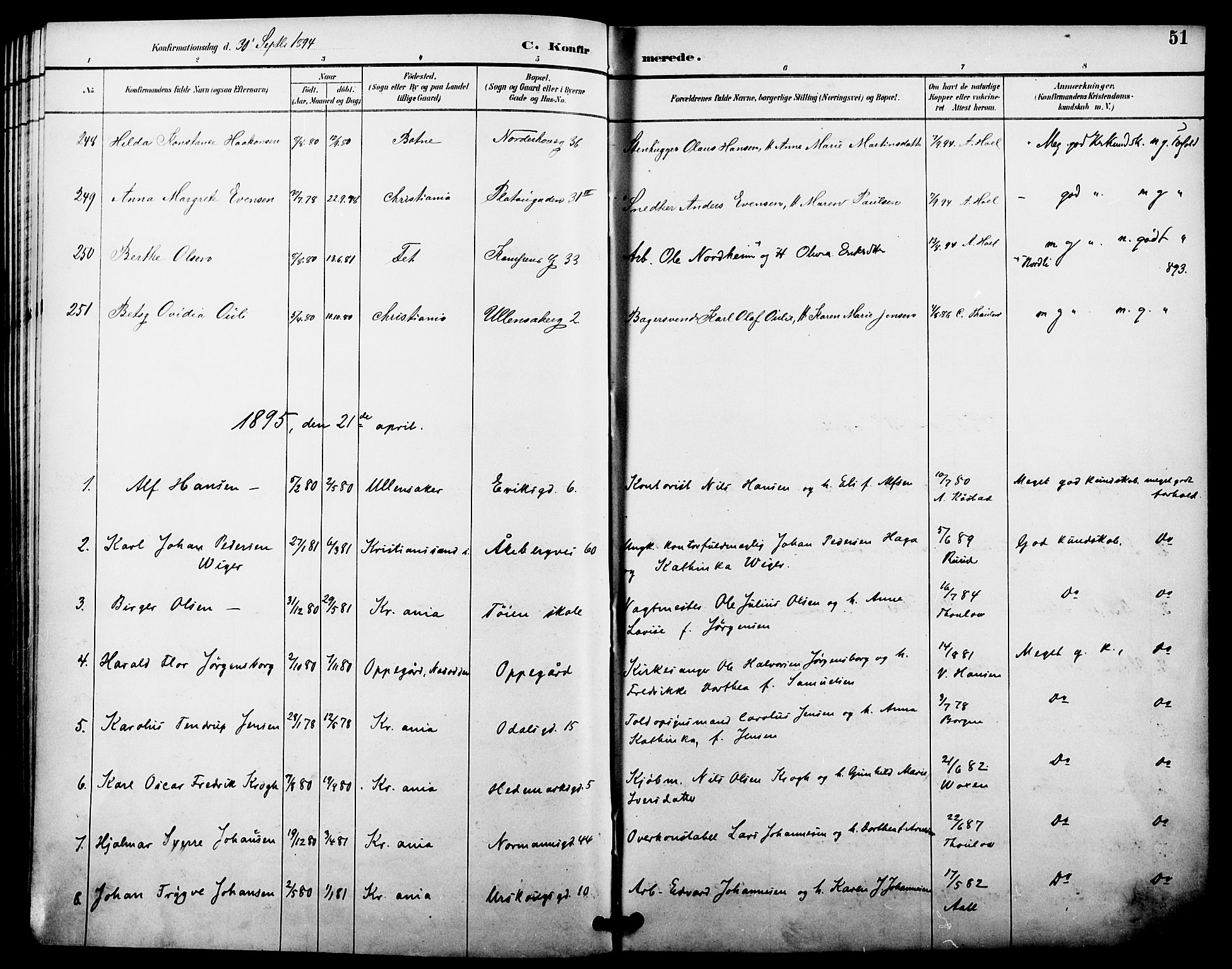 Kampen prestekontor Kirkebøker, SAO/A-10853/F/Fa/L0008: Parish register (official) no. I 8, 1892-1902, p. 51
