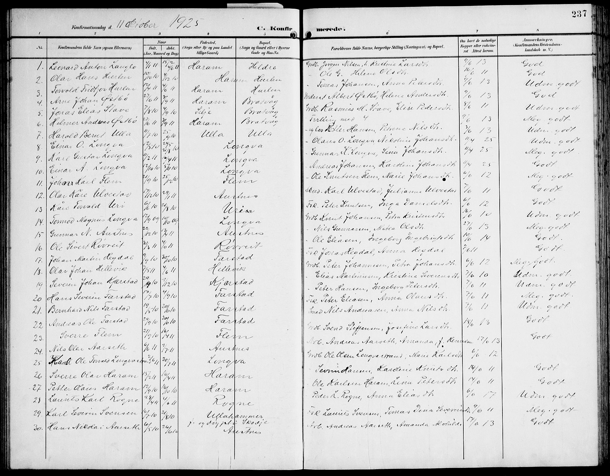 Ministerialprotokoller, klokkerbøker og fødselsregistre - Møre og Romsdal, AV/SAT-A-1454/536/L0511: Parish register (copy) no. 536C06, 1899-1944, p. 237