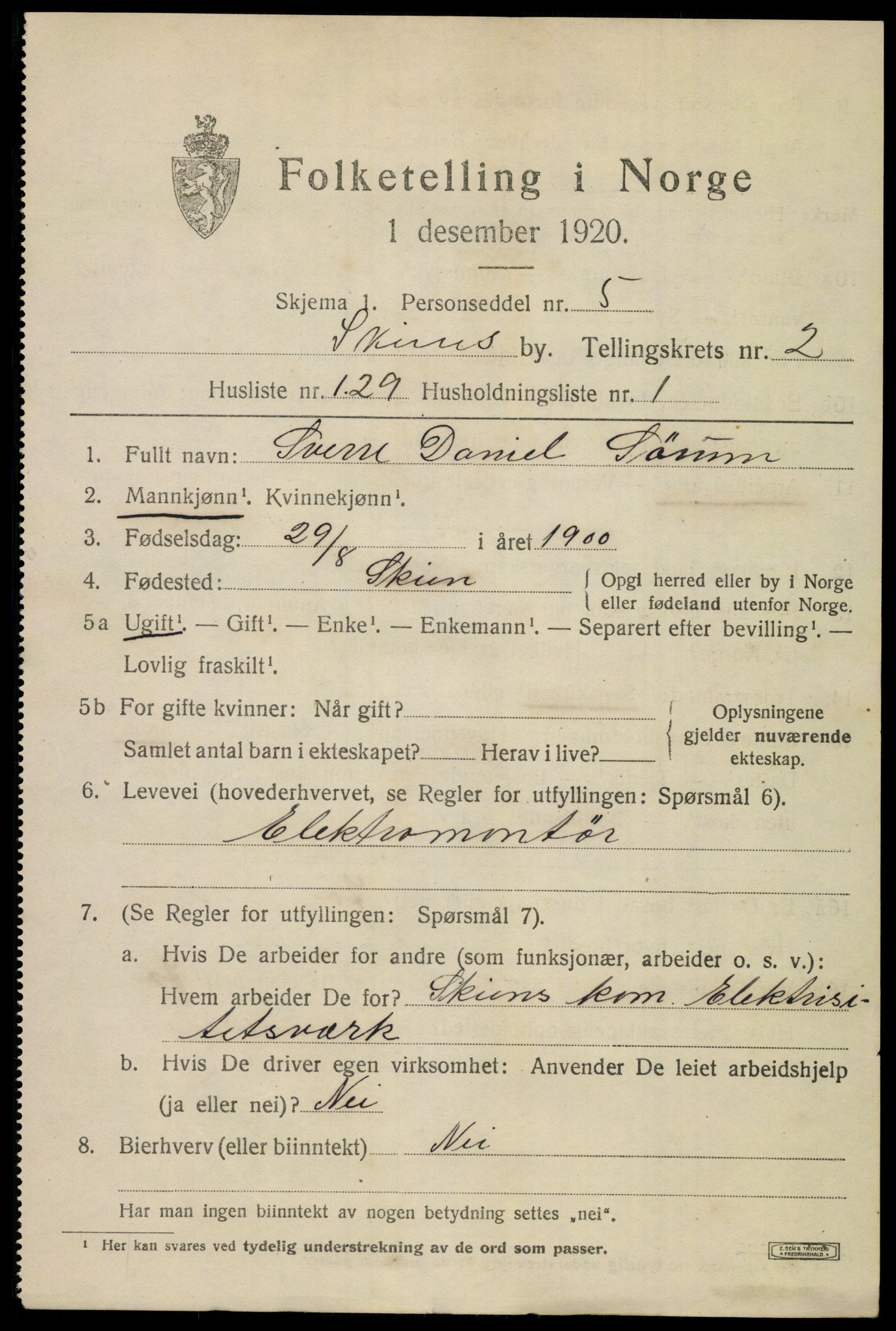 SAKO, 1920 census for Skien, 1920, p. 15166