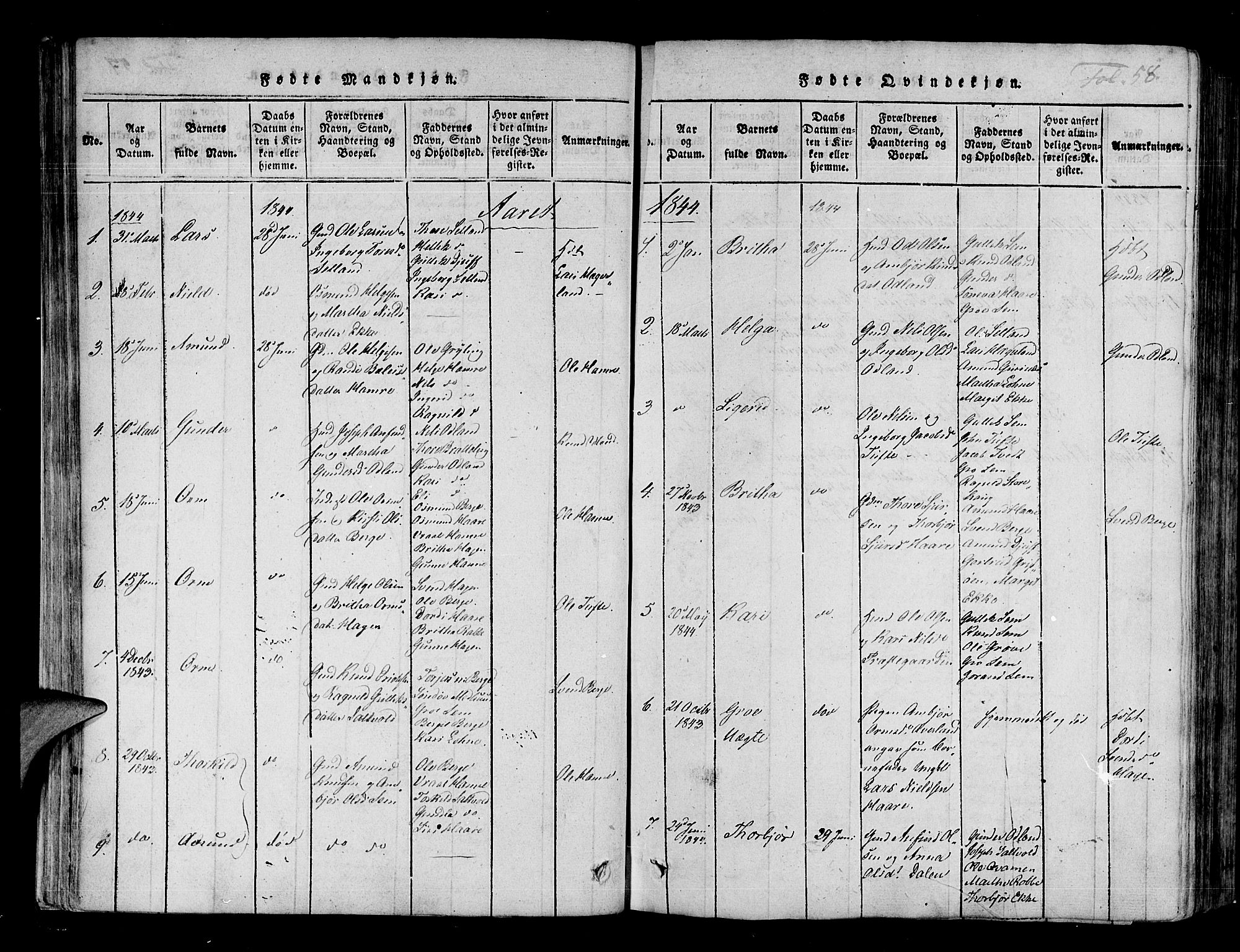Røldal sokneprestembete, SAB/A-100247: Parish register (official) no. A 2, 1817-1856, p. 58