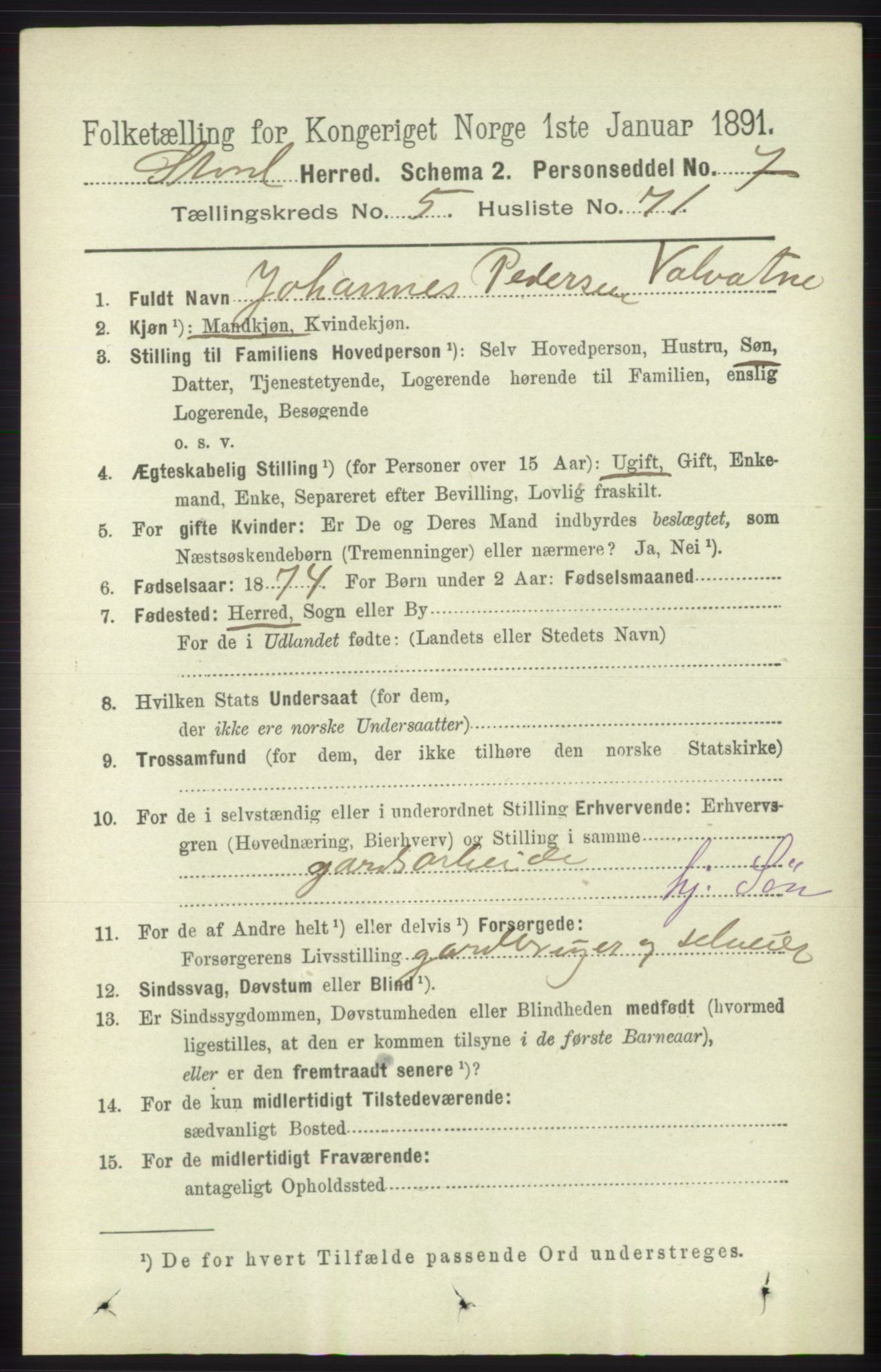 RA, 1891 census for 1221 Stord, 1891, p. 2060