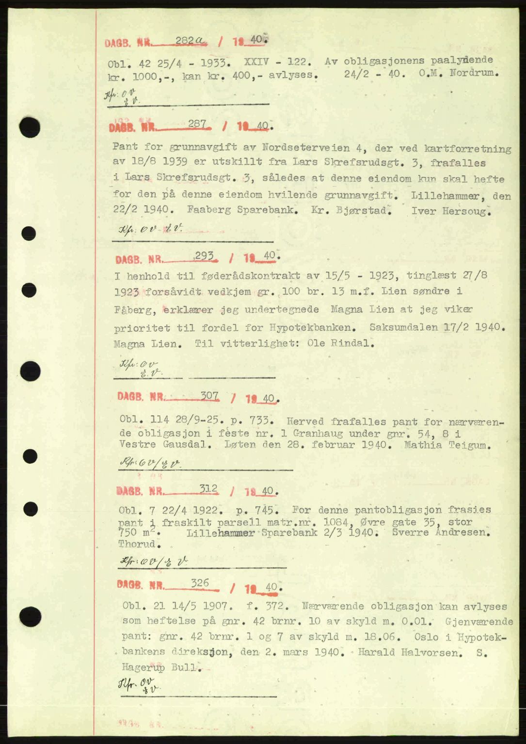 Sør-Gudbrandsdal tingrett, AV/SAH-TING-004/H/Hb/Hbf/L0003: Mortgage book no. C5a, 1939-1946, Diary no: : 282/1940