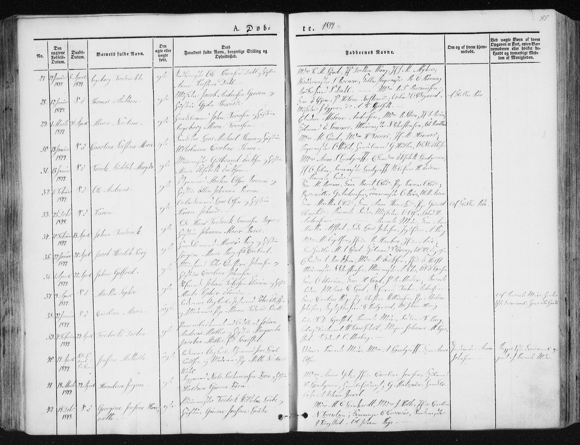 Ministerialprotokoller, klokkerbøker og fødselsregistre - Sør-Trøndelag, AV/SAT-A-1456/602/L0110: Parish register (official) no. 602A08, 1840-1854, p. 85