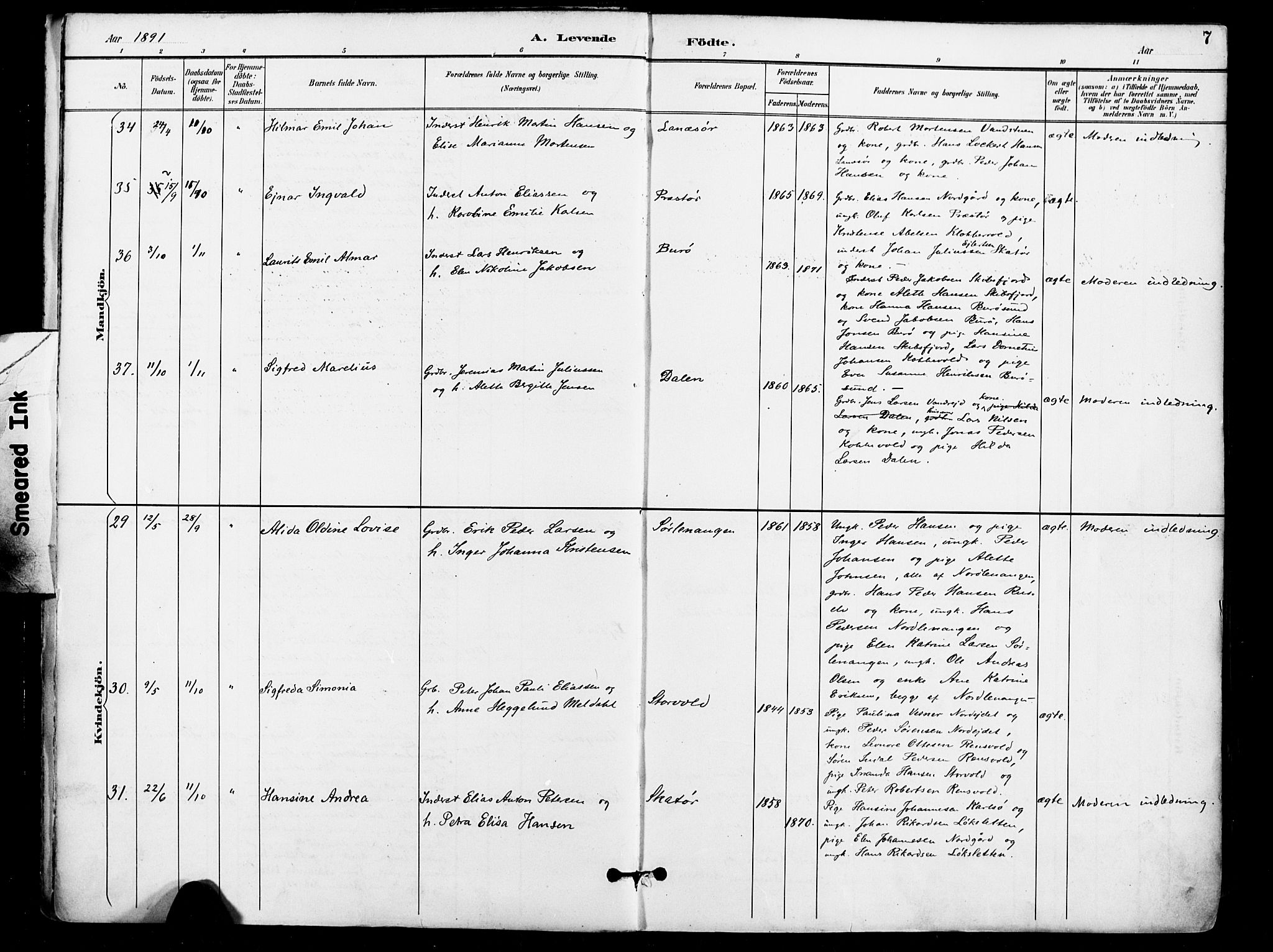 Karlsøy sokneprestembete, AV/SATØ-S-1299/H/Ha/Haa/L0007kirke: Parish register (official) no. 7, 1891-1902, p. 7