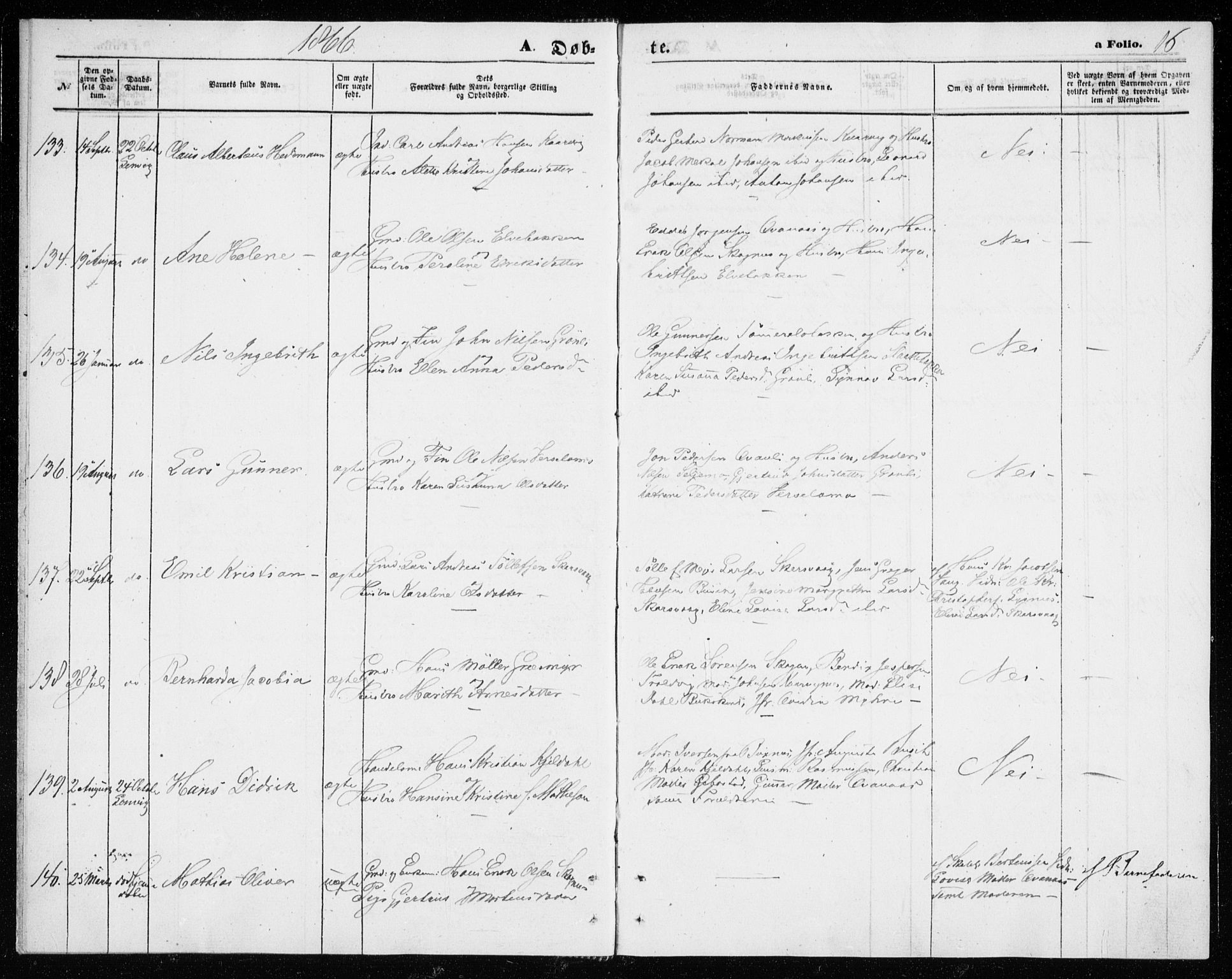 Lenvik sokneprestembete, SATØ/S-1310/H/Ha/Haa/L0009kirke: Parish register (official) no. 9, 1866-1873, p. 16
