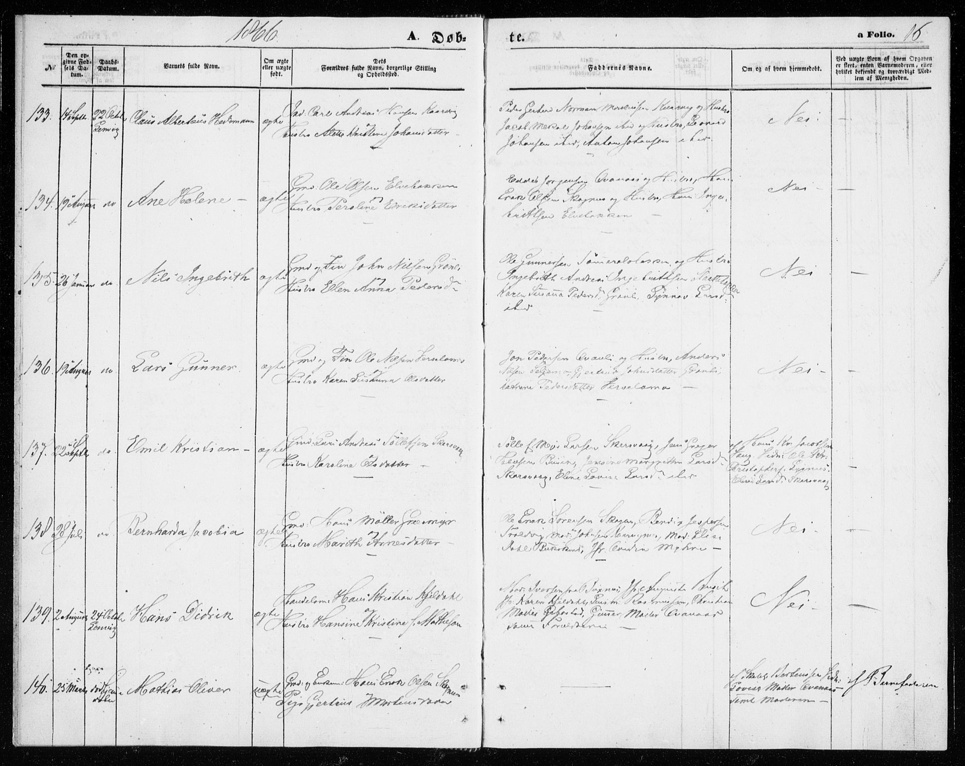 Lenvik sokneprestembete, AV/SATØ-S-1310/H/Ha/Haa/L0009kirke: Parish register (official) no. 9, 1866-1873, p. 16