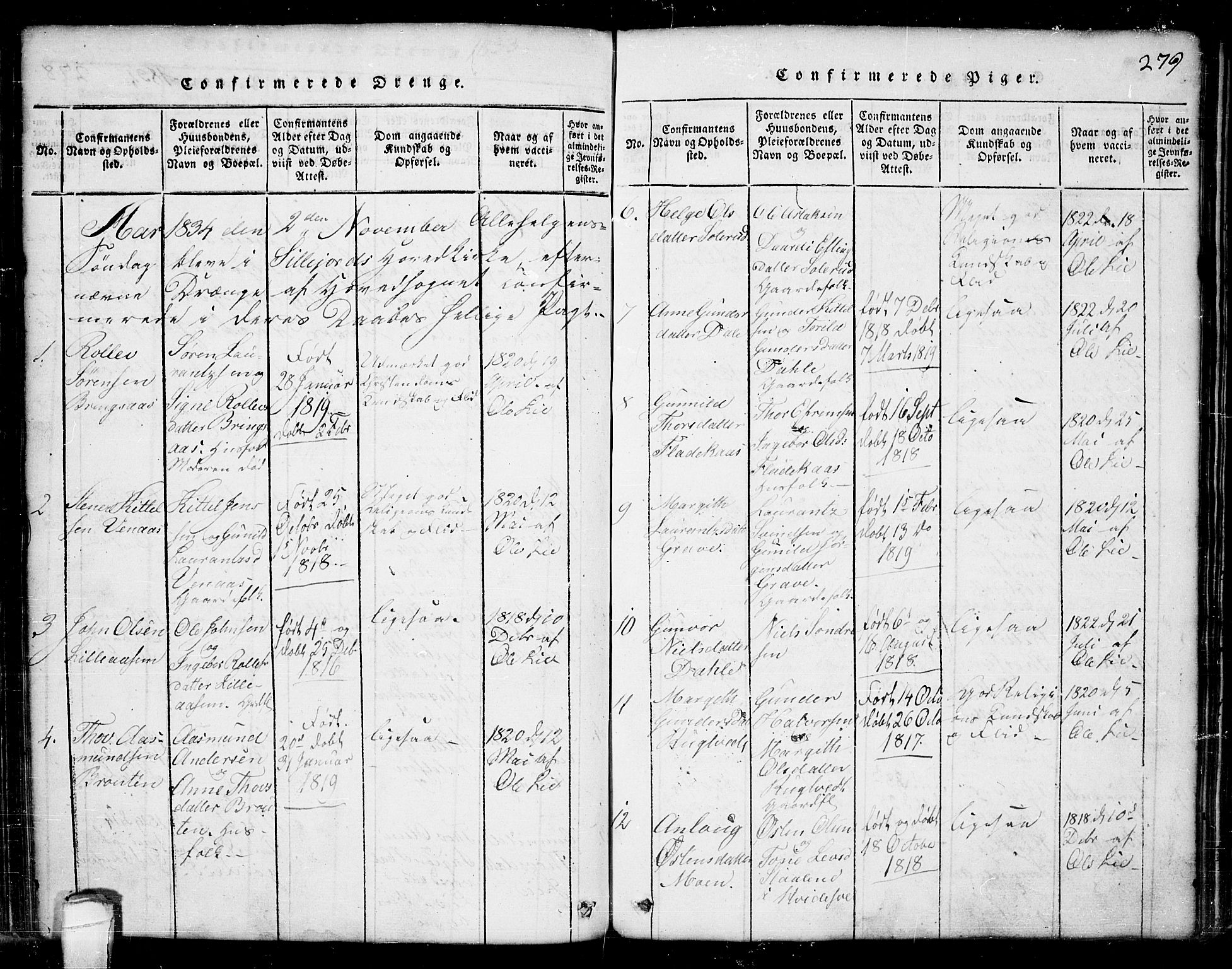 Seljord kirkebøker, SAKO/A-20/G/Ga/L0001: Parish register (copy) no. I 1, 1815-1854, p. 279