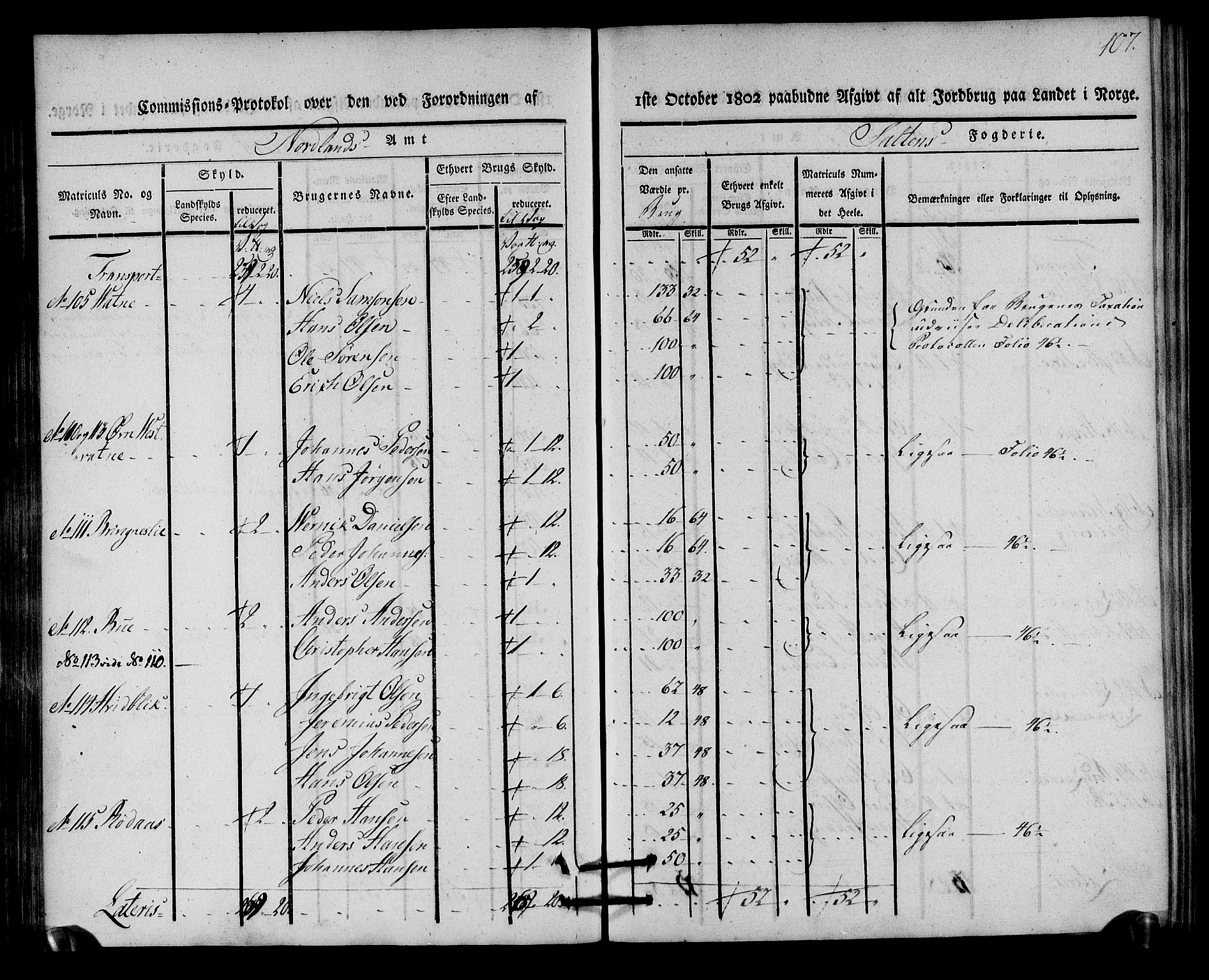 Rentekammeret inntil 1814, Realistisk ordnet avdeling, AV/RA-EA-4070/N/Ne/Nea/L0160: Salten fogderi. Kommisjonsprotokoll, 1803, p. 106