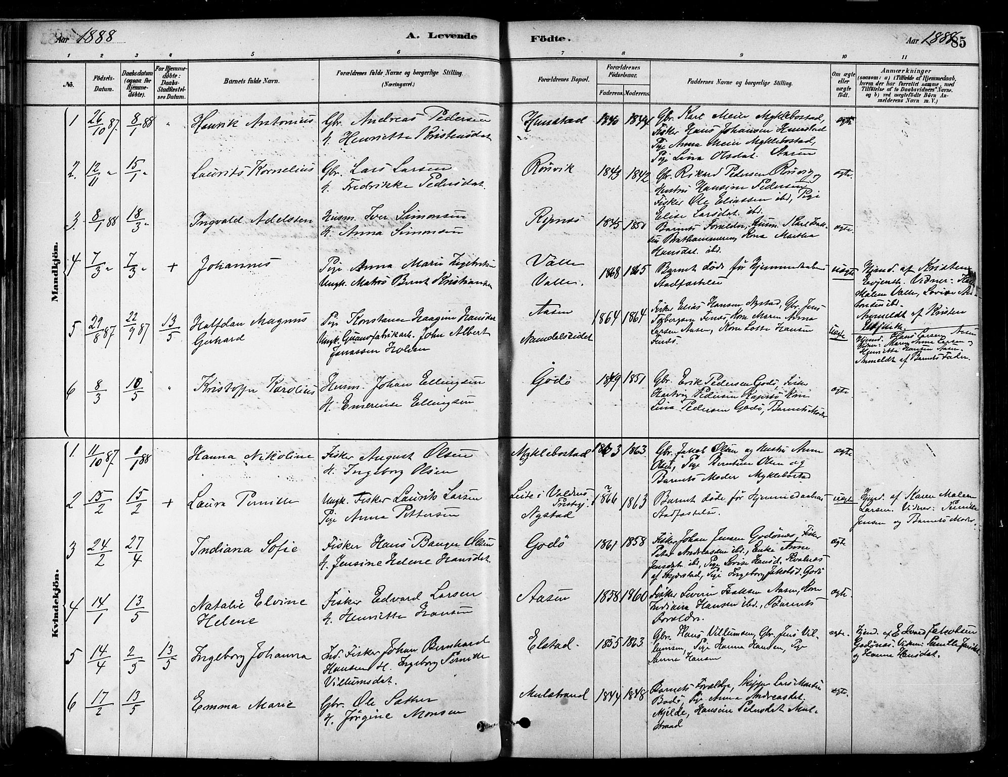 Ministerialprotokoller, klokkerbøker og fødselsregistre - Nordland, SAT/A-1459/802/L0054: Parish register (official) no. 802A01, 1879-1893, p. 85