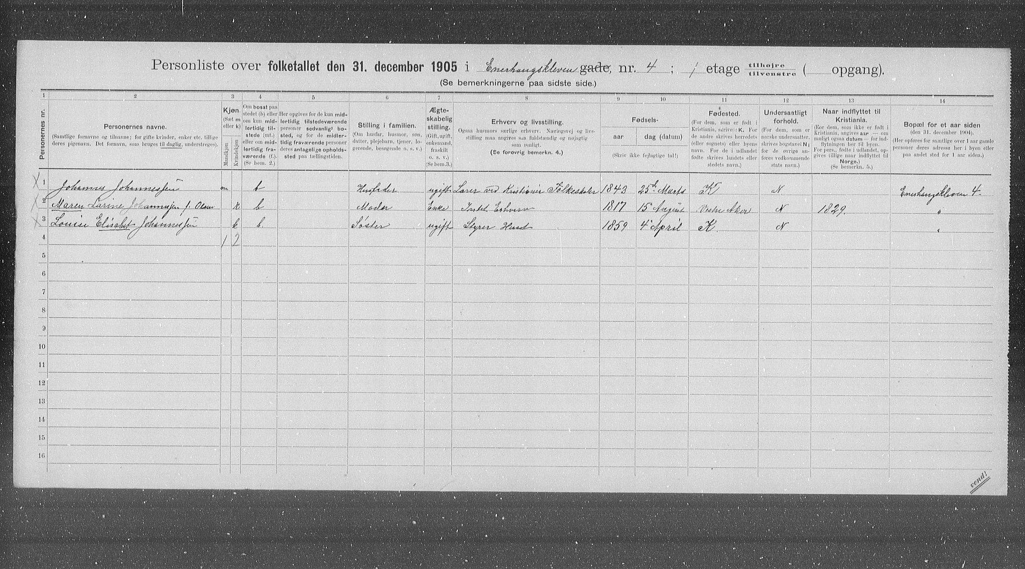 OBA, Municipal Census 1905 for Kristiania, 1905, p. 10972