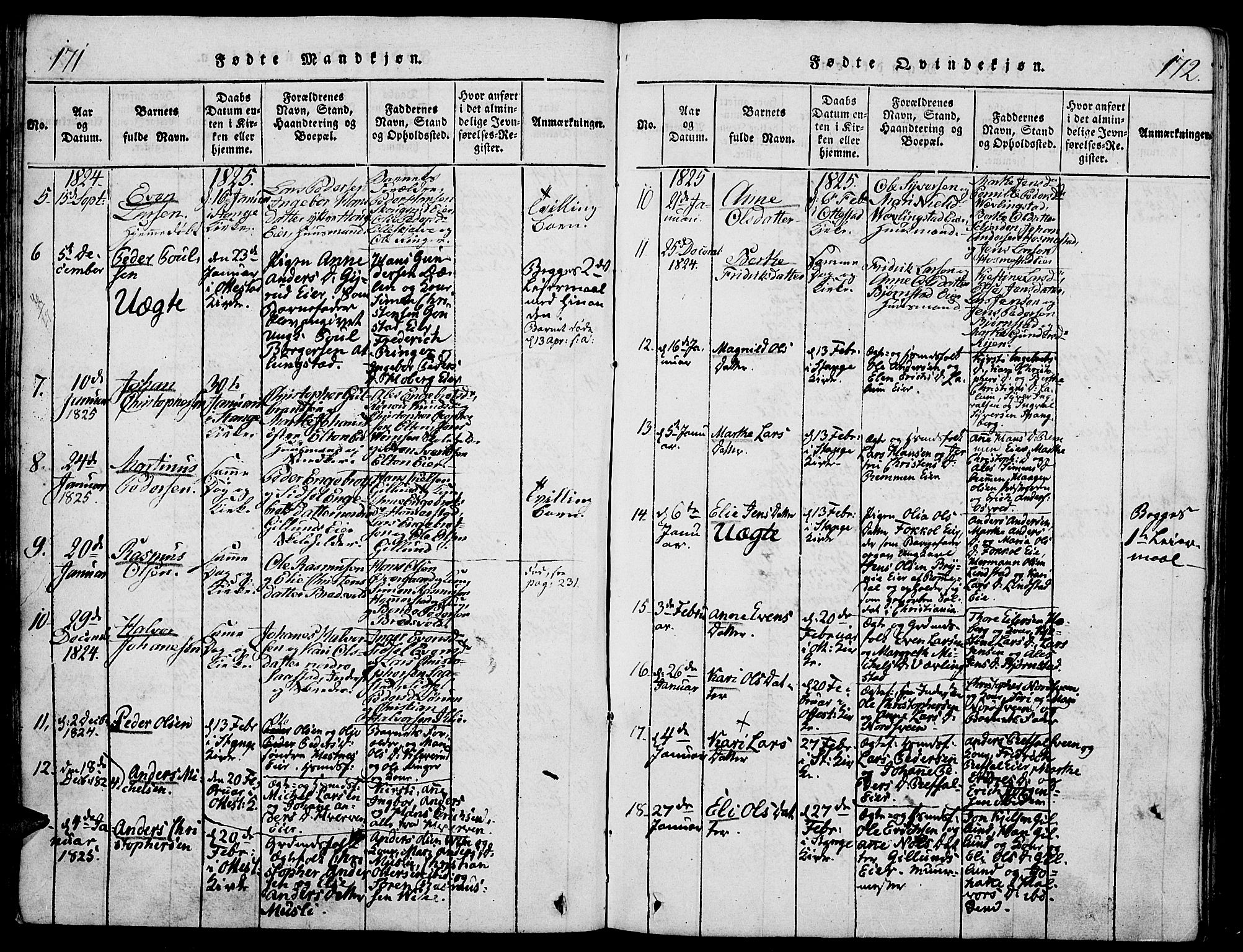 Stange prestekontor, AV/SAH-PREST-002/K/L0008: Parish register (official) no. 8, 1814-1825, p. 171-172