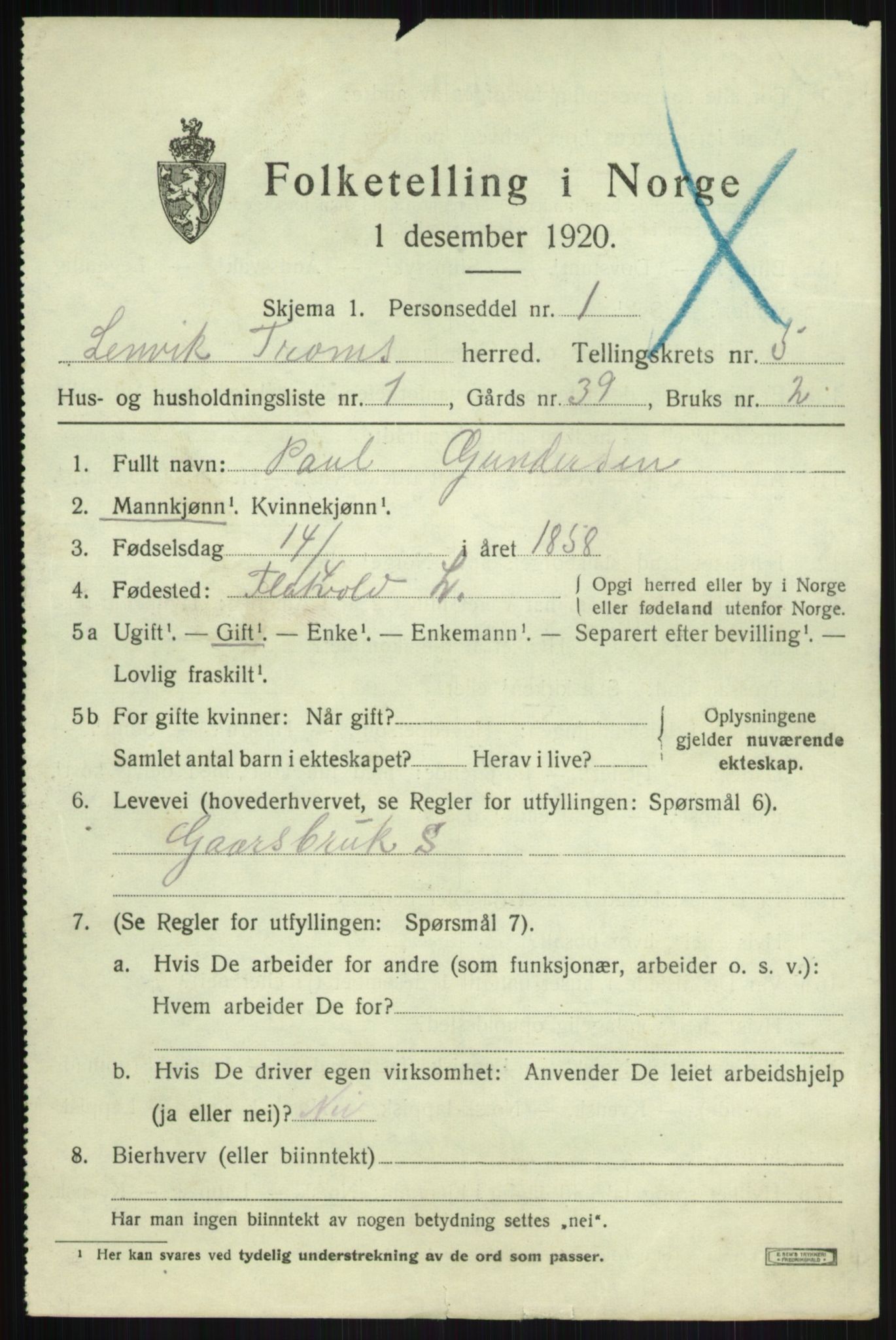 SATØ, 1920 census for Lenvik, 1920, p. 6828