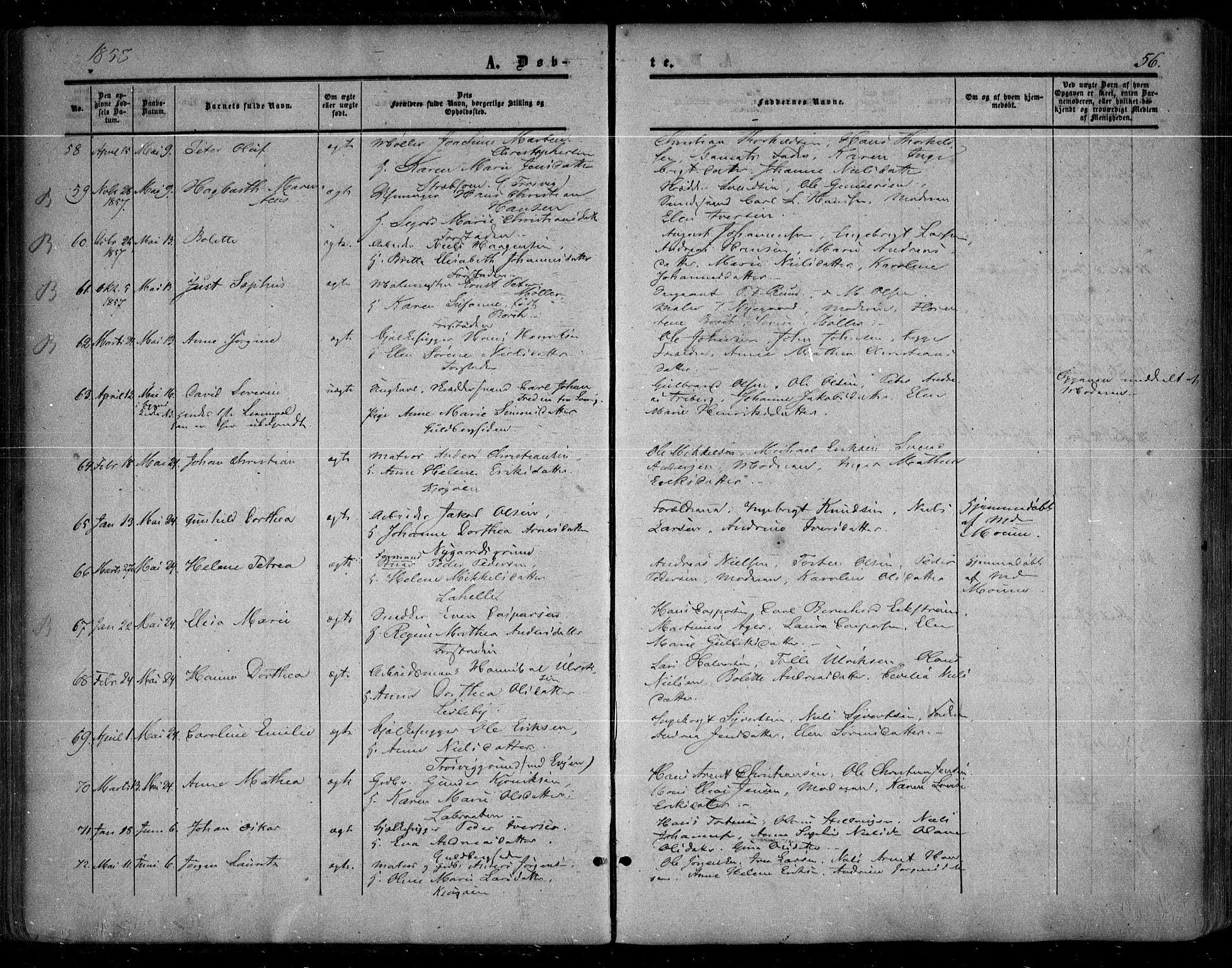 Glemmen prestekontor Kirkebøker, SAO/A-10908/F/Fa/L0007: Parish register (official) no. 7, 1853-1862, p. 56