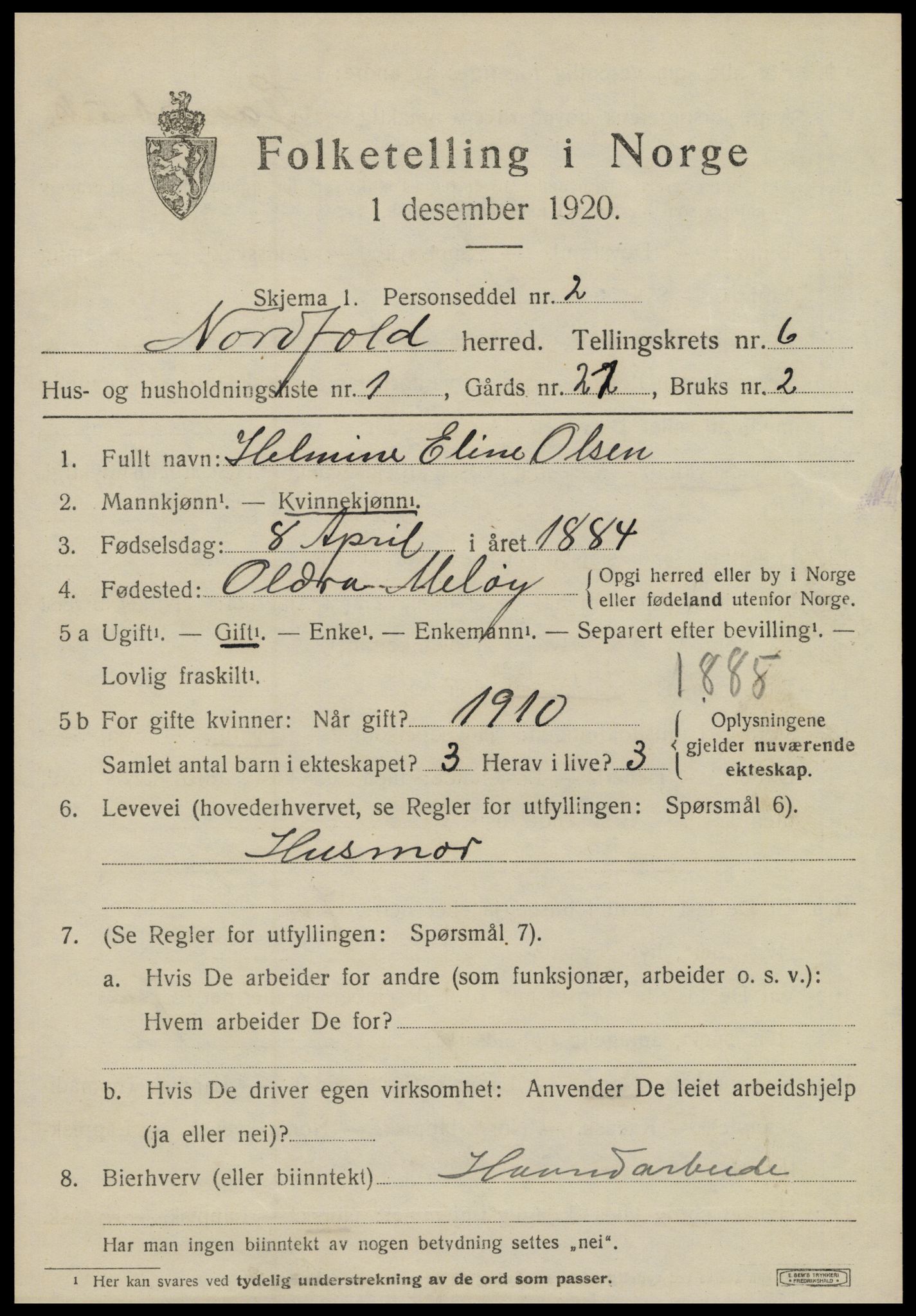 SAT, 1920 census for Nordfold, 1920, p. 2673