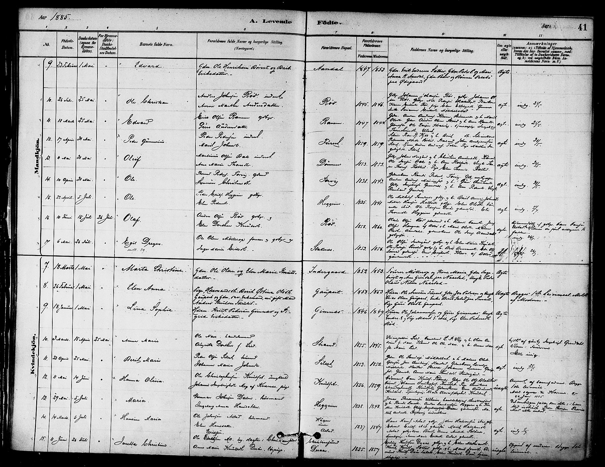 Ministerialprotokoller, klokkerbøker og fødselsregistre - Møre og Romsdal, AV/SAT-A-1454/584/L0967: Parish register (official) no. 584A07, 1879-1894, p. 41