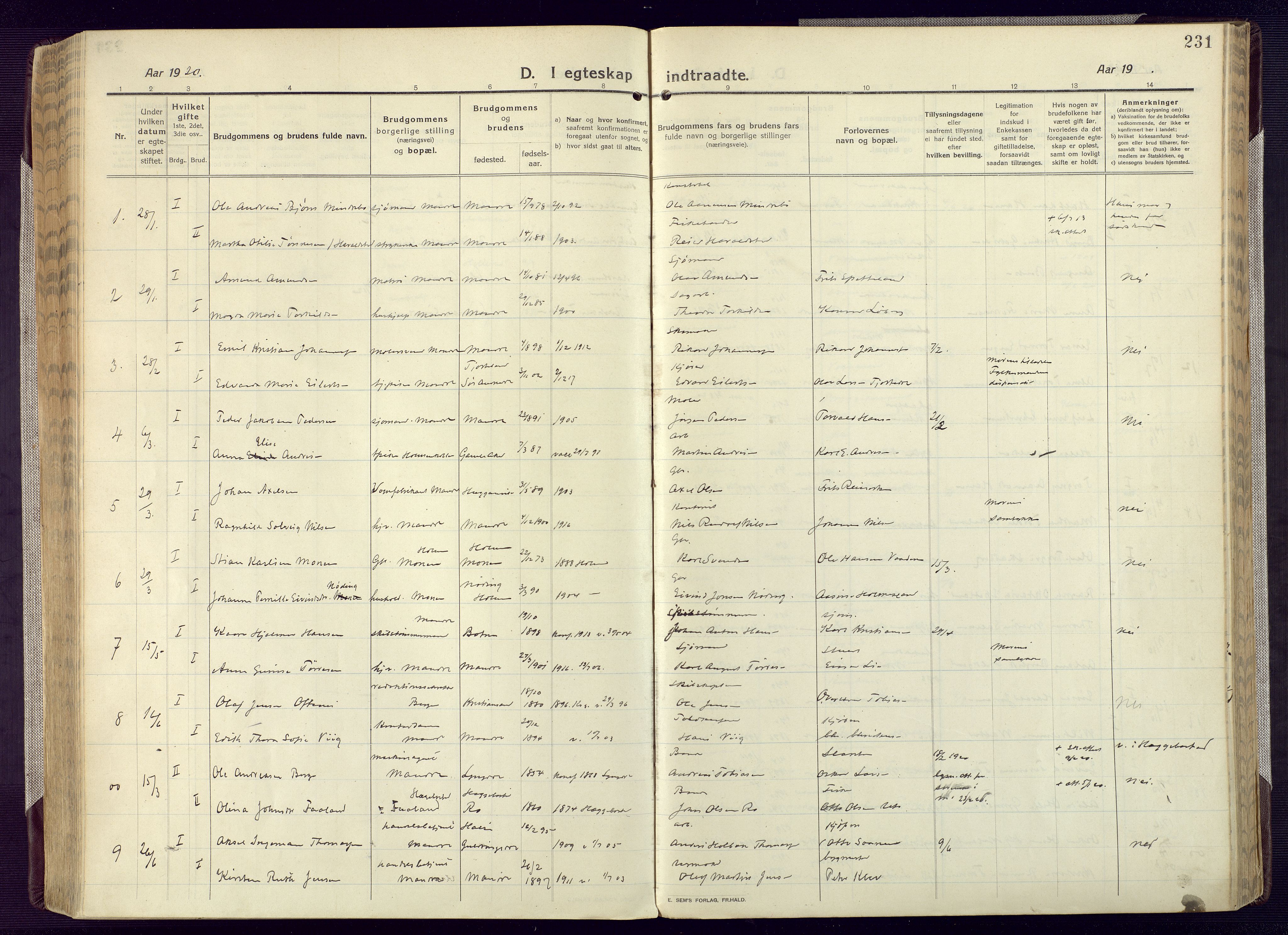Mandal sokneprestkontor, AV/SAK-1111-0030/F/Fa/Fac/L0001: Parish register (official) no. A 1, 1913-1925, p. 231