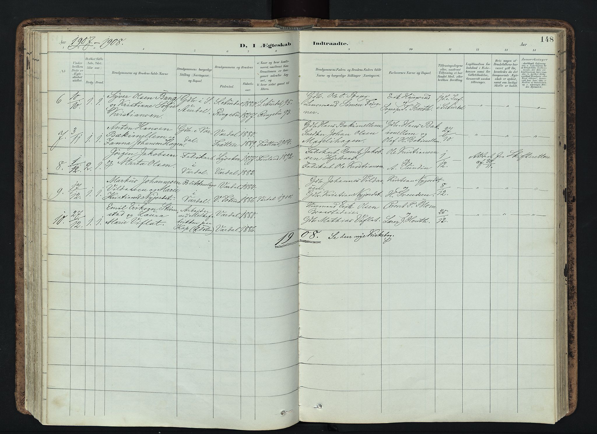 Vardal prestekontor, SAH/PREST-100/H/Ha/Haa/L0019: Parish register (official) no. 19, 1893-1907, p. 148