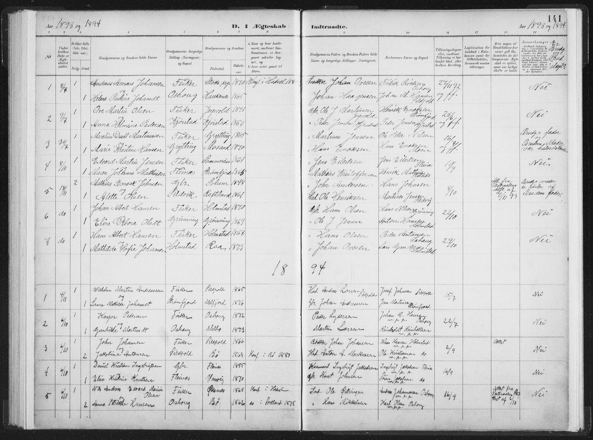 Ministerialprotokoller, klokkerbøker og fødselsregistre - Nordland, SAT/A-1459/890/L1286: Parish register (official) no. 890A01, 1882-1902, p. 141