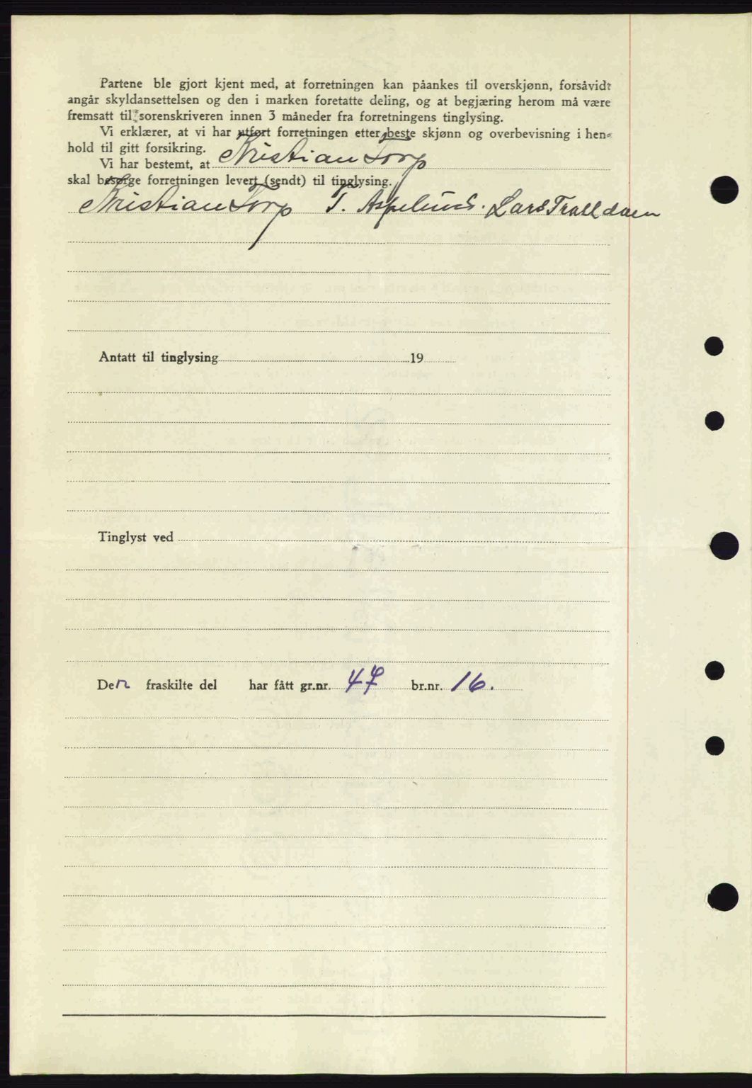 Jarlsberg sorenskriveri, SAKO/A-131/G/Ga/Gaa/L0013: Mortgage book no. A-13, 1942-1943, Diary no: : 534/1943