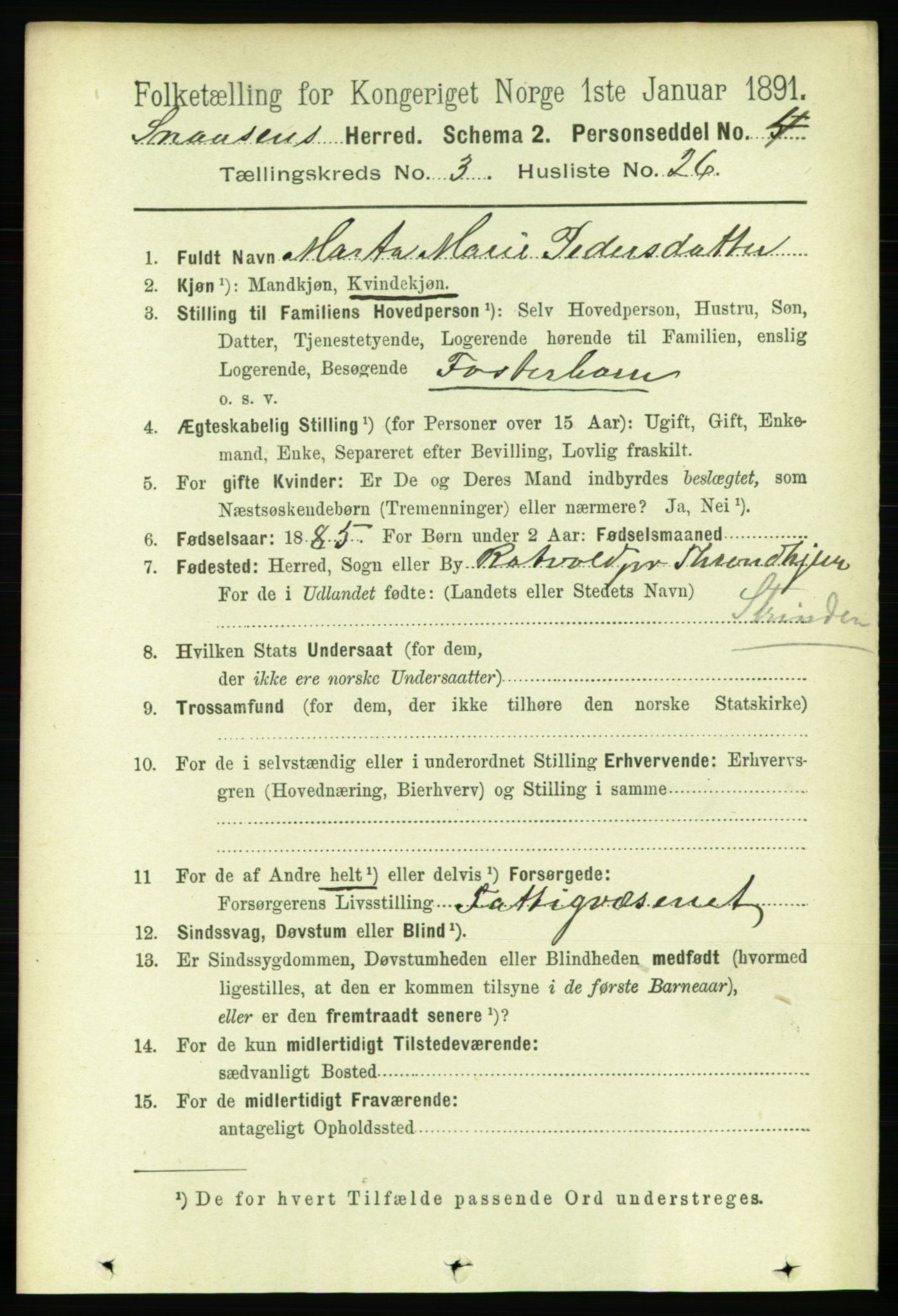 RA, 1891 census for 1736 Snåsa, 1891, p. 811