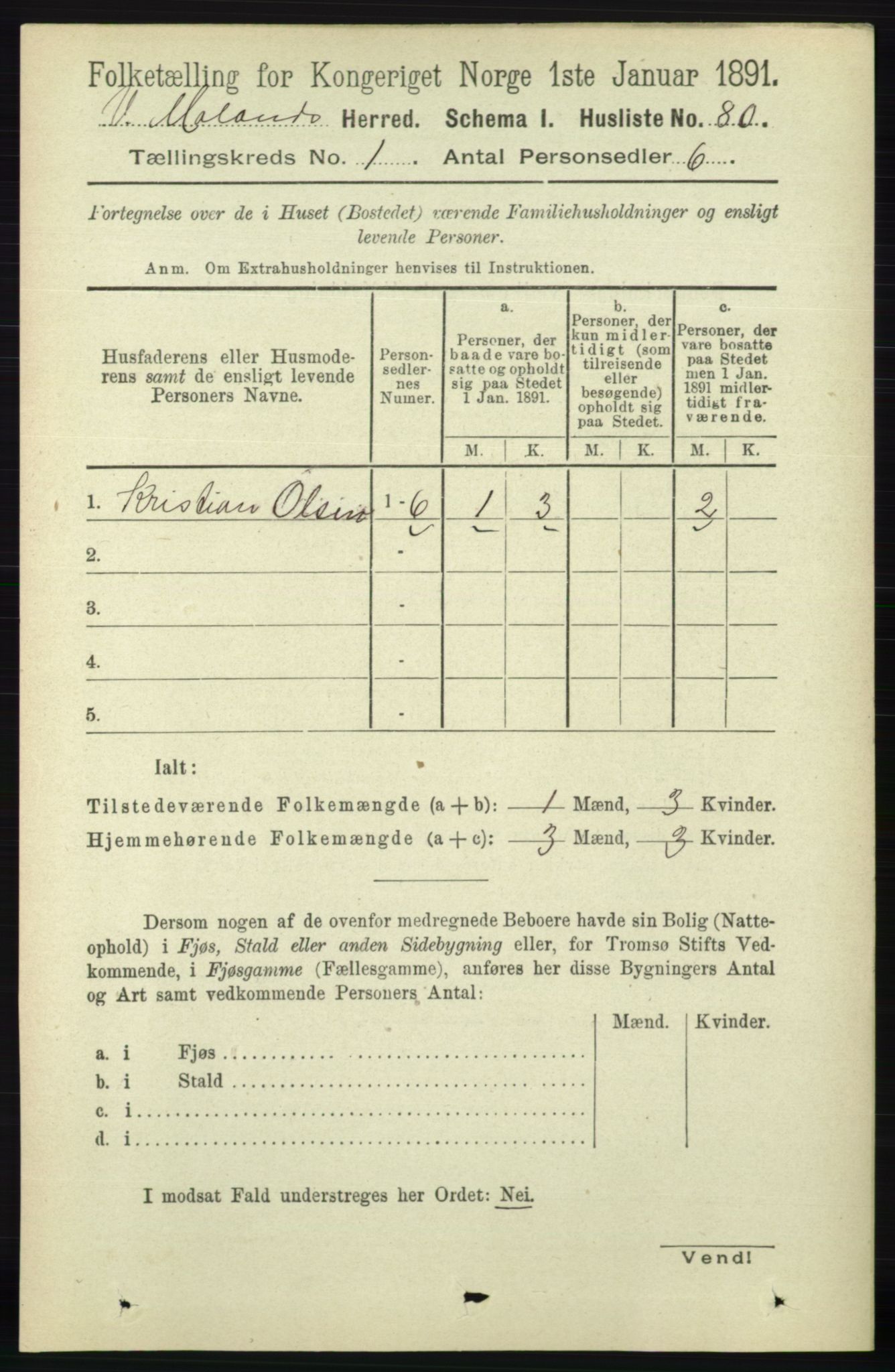 RA, 1891 census for 0926 Vestre Moland, 1891, p. 105
