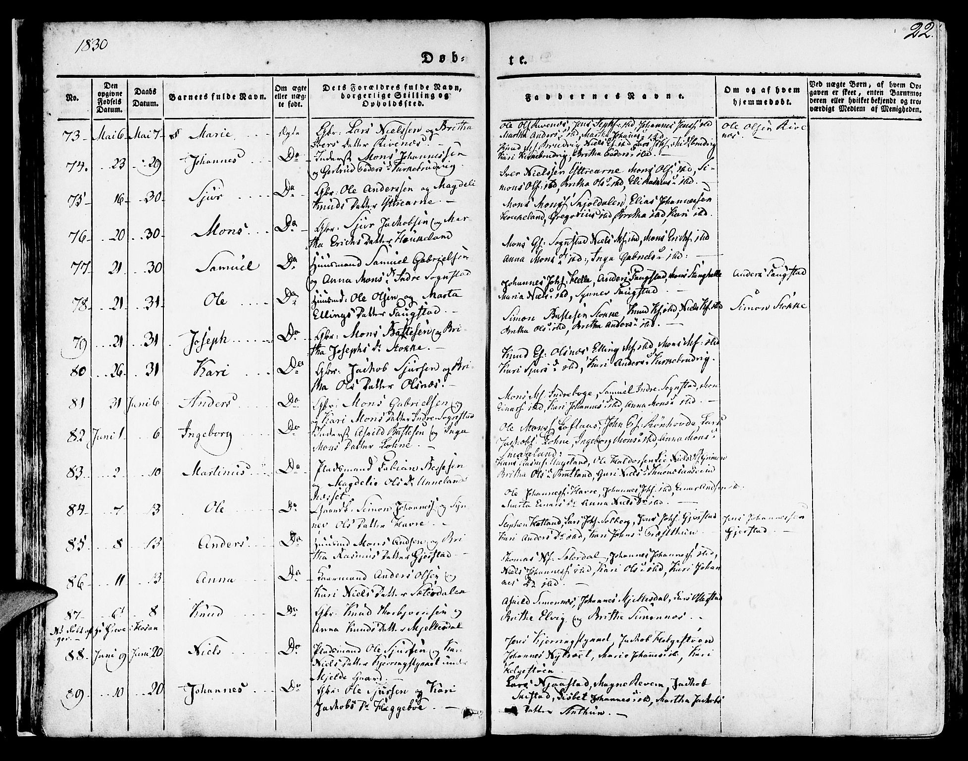 Haus sokneprestembete, AV/SAB-A-75601/H/Haa: Parish register (official) no. A 14, 1827-1838, p. 22