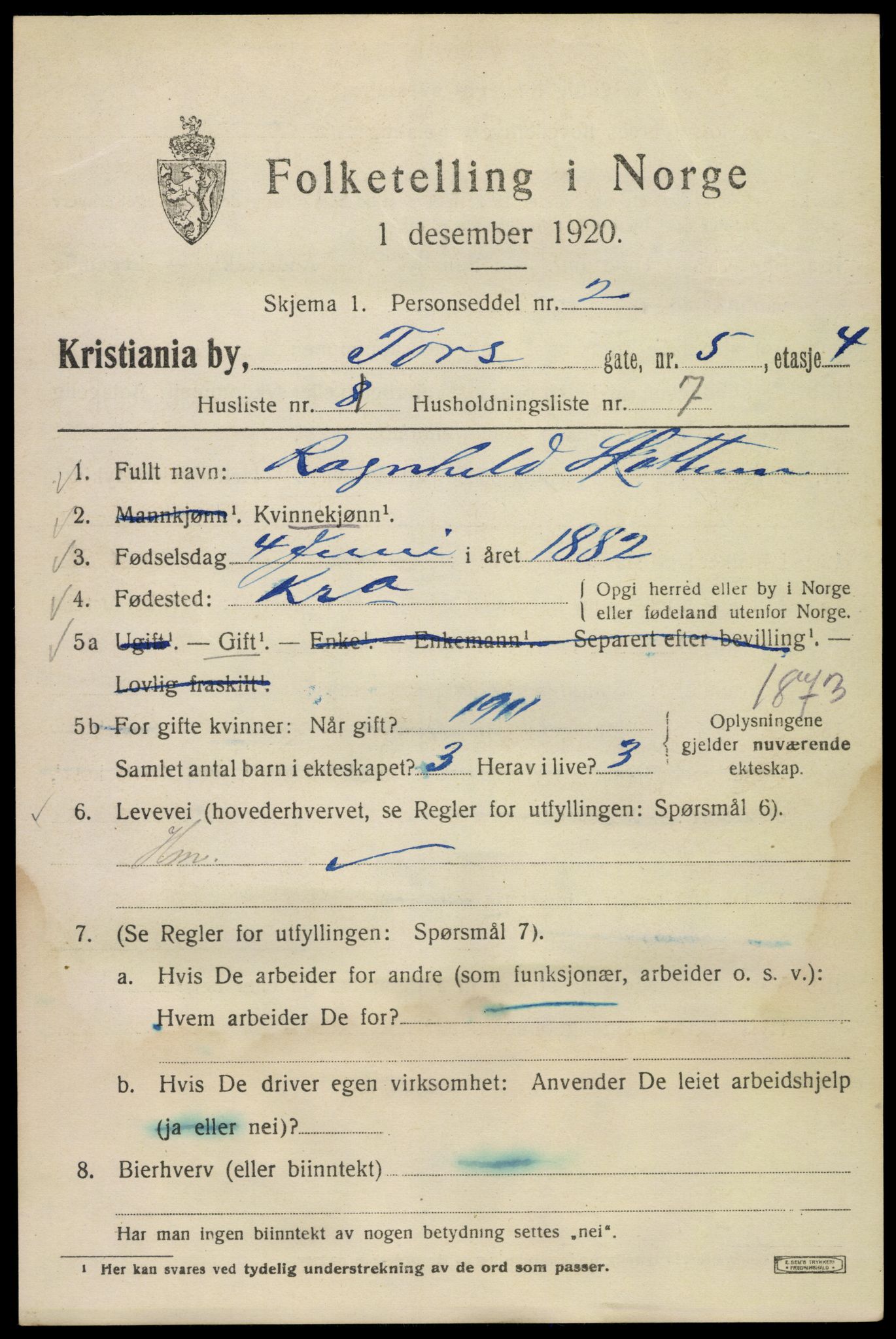 SAO, 1920 census for Kristiania, 1920, p. 590829