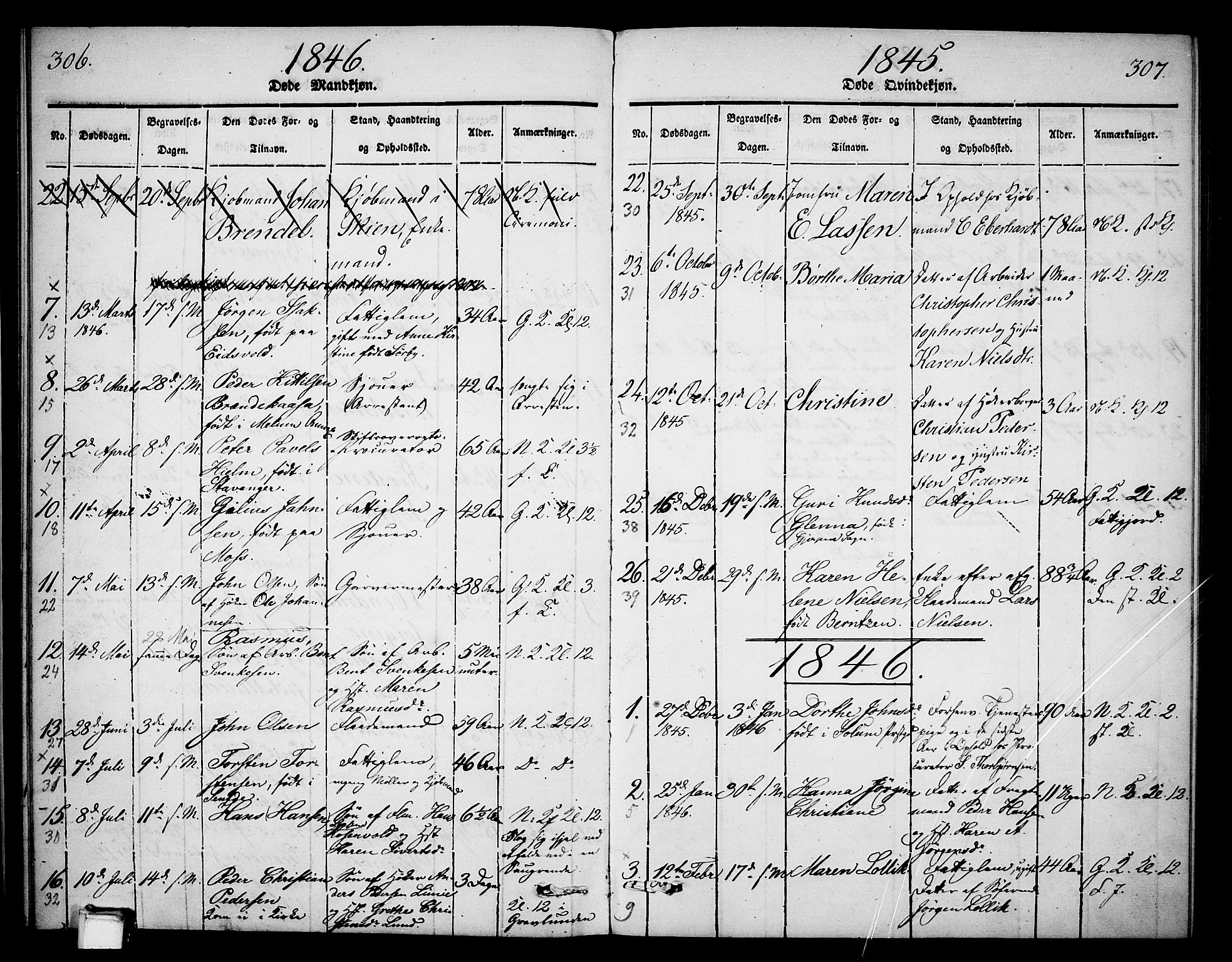 Skien kirkebøker, AV/SAKO-A-302/G/Ga/L0003: Parish register (copy) no. 3, 1843-1847, p. 306-307