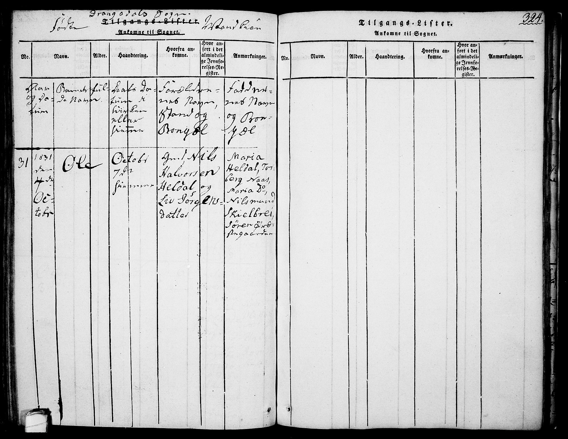 Drangedal kirkebøker, AV/SAKO-A-258/F/Fa/L0005: Parish register (official) no. 5 /1, 1814-1831, p. 324