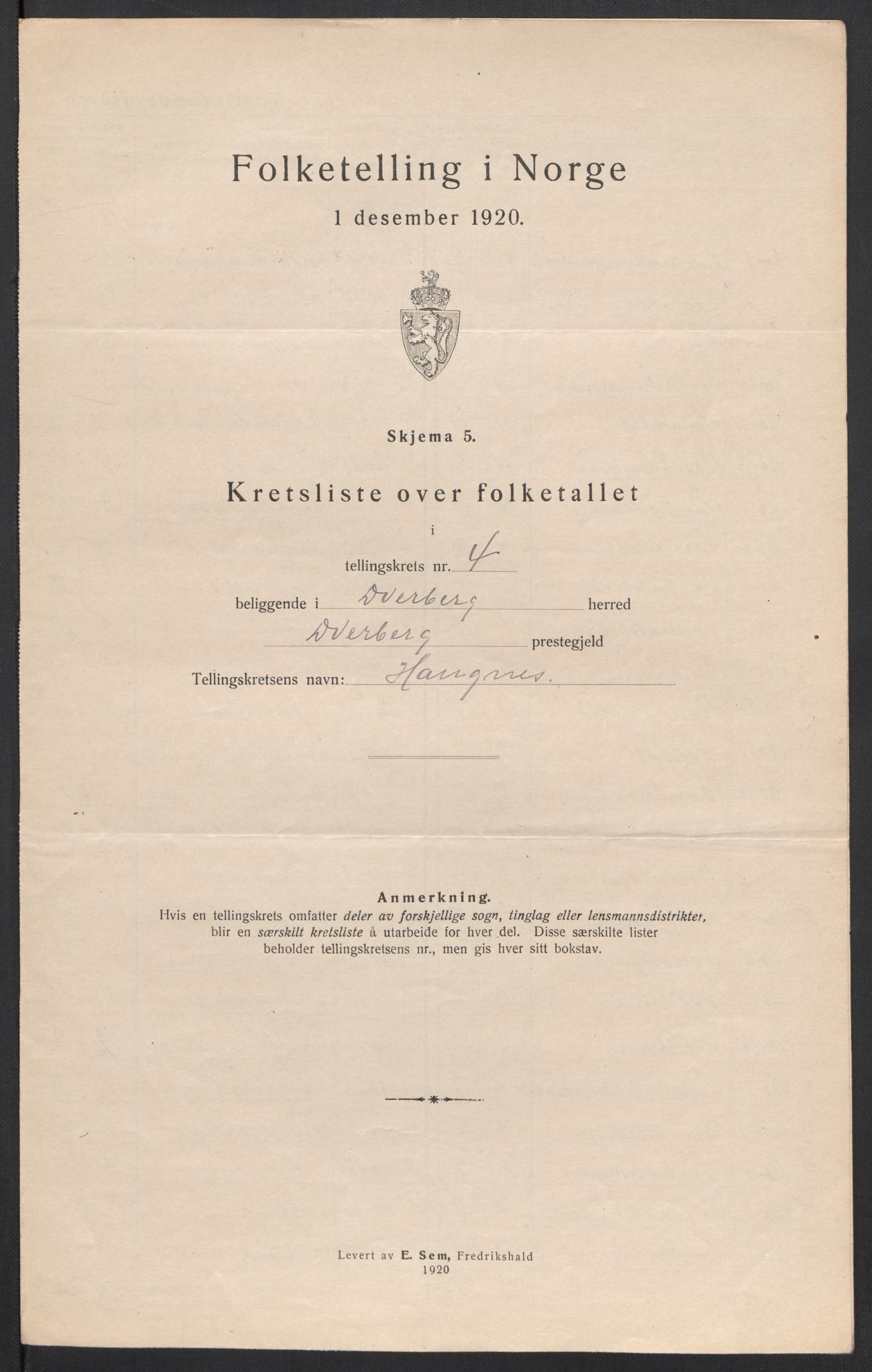 SAT, 1920 census for Dverberg, 1920, p. 18