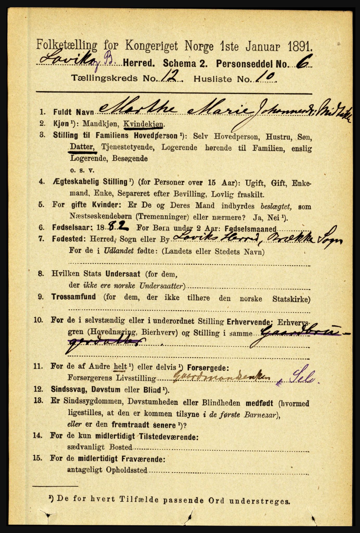 RA, 1891 census for 1415 Lavik og Brekke, 1891, p. 2419