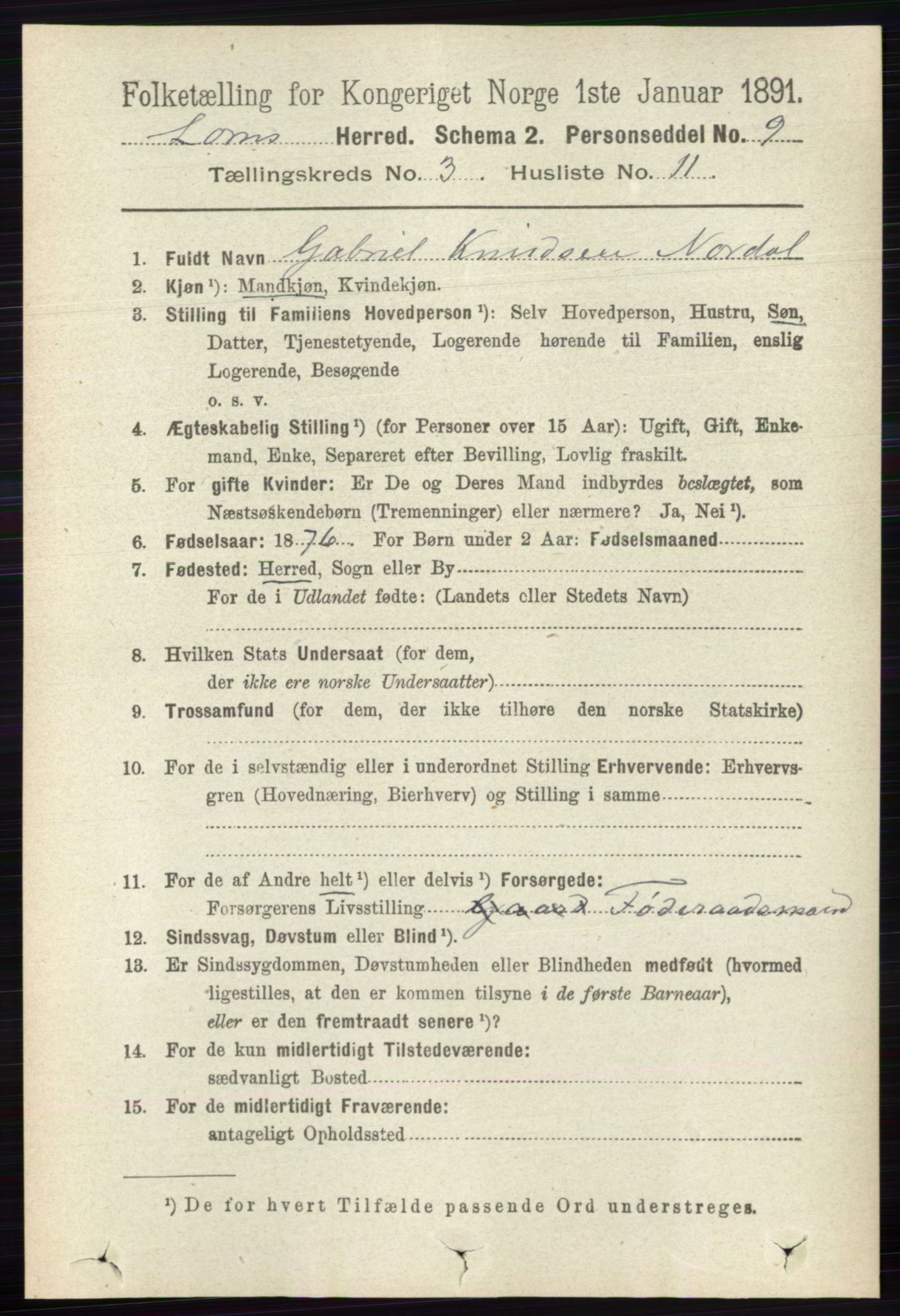 RA, 1891 census for 0514 Lom, 1891, p. 1322