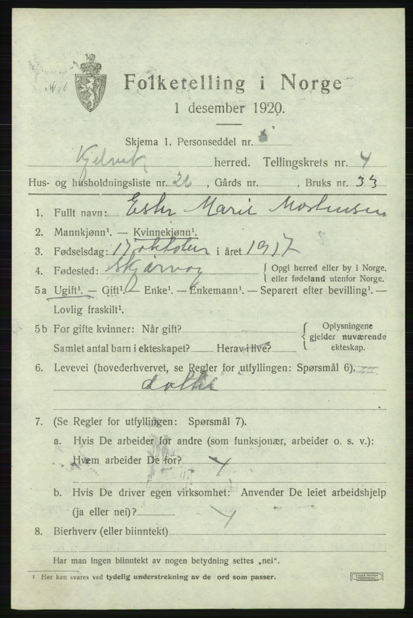 SATØ, 1920 census for Kjelvik, 1920, p. 2189