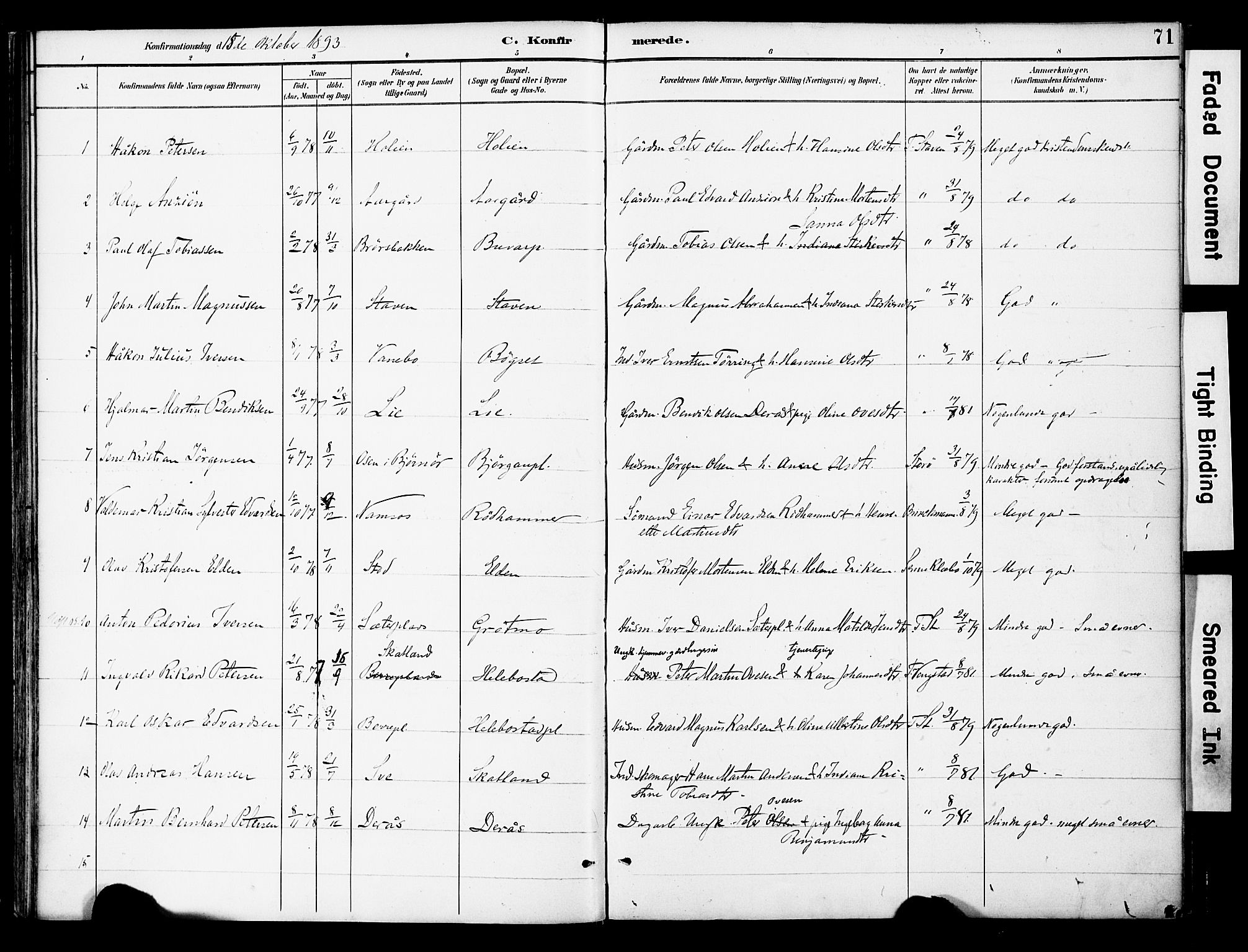 Ministerialprotokoller, klokkerbøker og fødselsregistre - Nord-Trøndelag, AV/SAT-A-1458/742/L0409: Parish register (official) no. 742A02, 1891-1905, p. 71