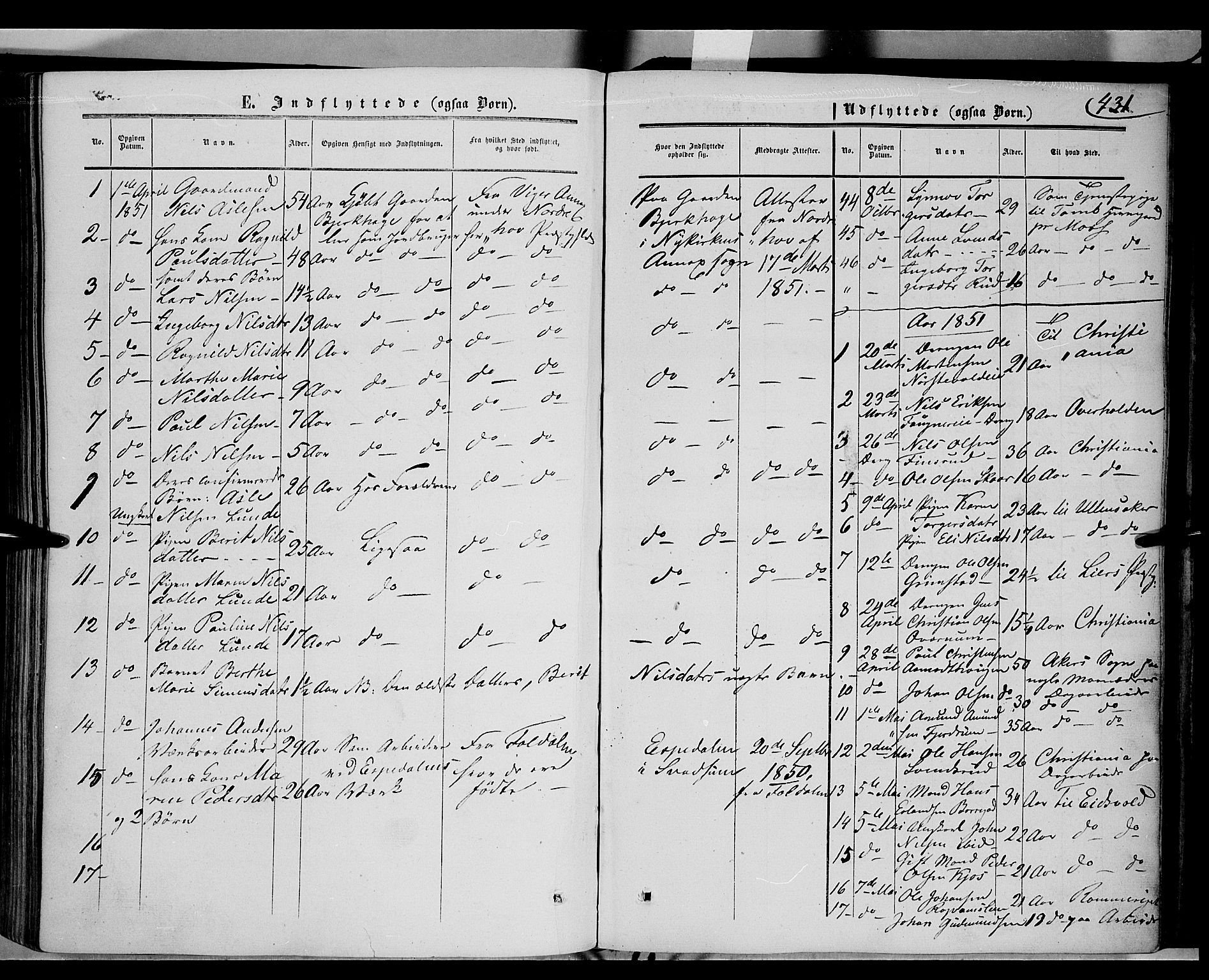 Gausdal prestekontor, SAH/PREST-090/H/Ha/Haa/L0008: Parish register (official) no. 8, 1850-1861, p. 431