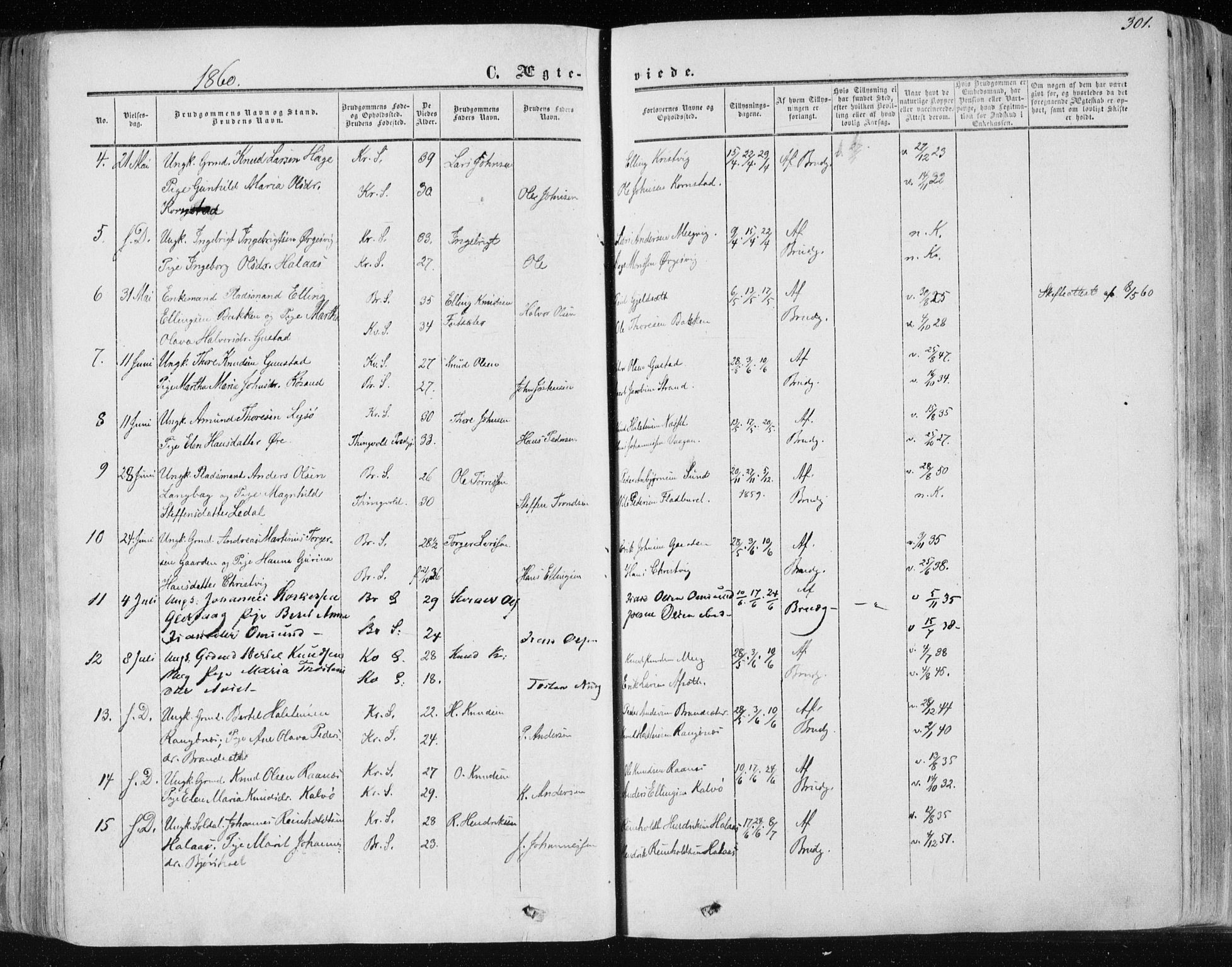 Ministerialprotokoller, klokkerbøker og fødselsregistre - Møre og Romsdal, AV/SAT-A-1454/568/L0804: Parish register (official) no. 568A11, 1854-1868, p. 301