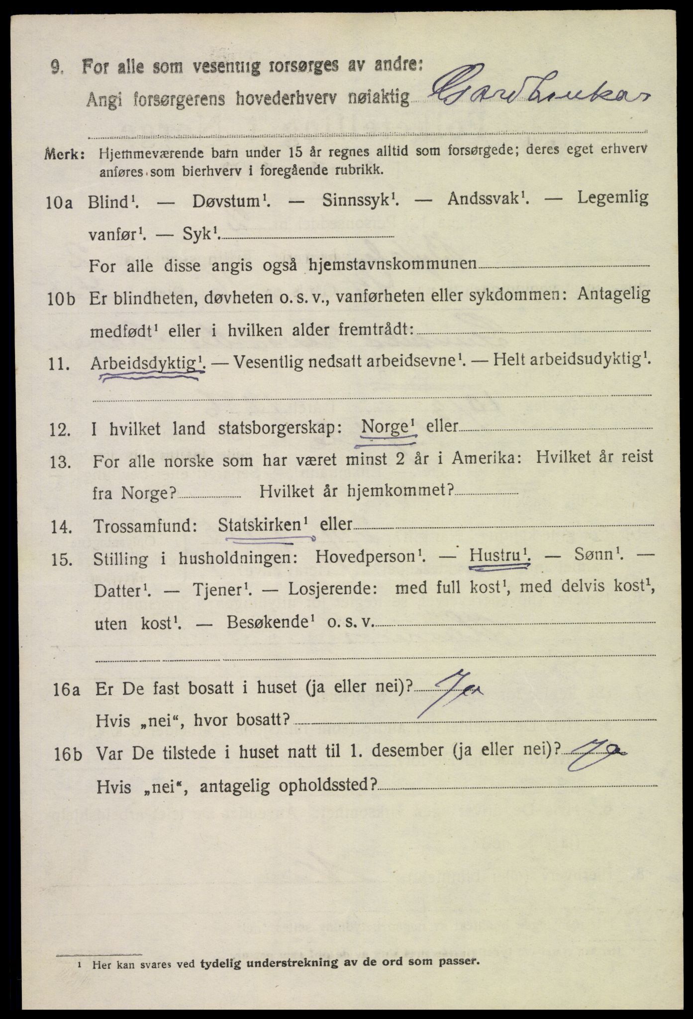 SAK, 1920 census for Bykle, 1920, p. 1018