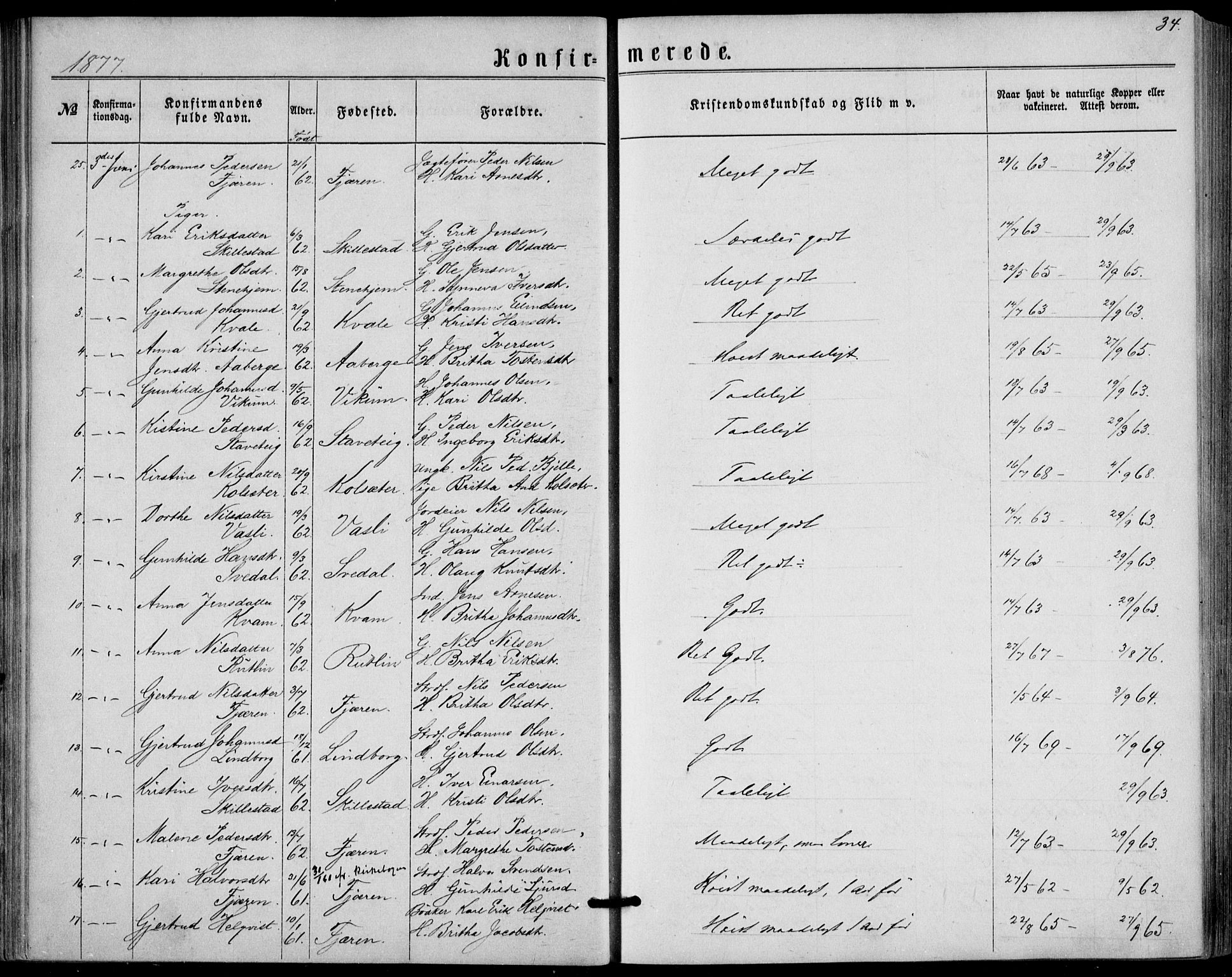 Sogndal sokneprestembete, AV/SAB-A-81301/H/Haa/Haaa/L0015: Parish register (official) no. A 15, 1871-1904, p. 34