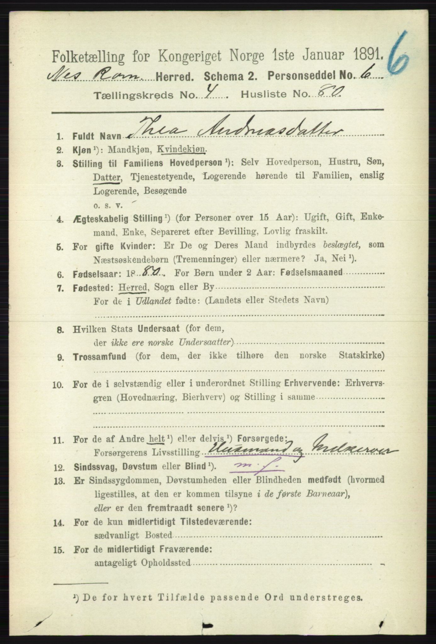 RA, 1891 census for 0236 Nes, 1891, p. 2694