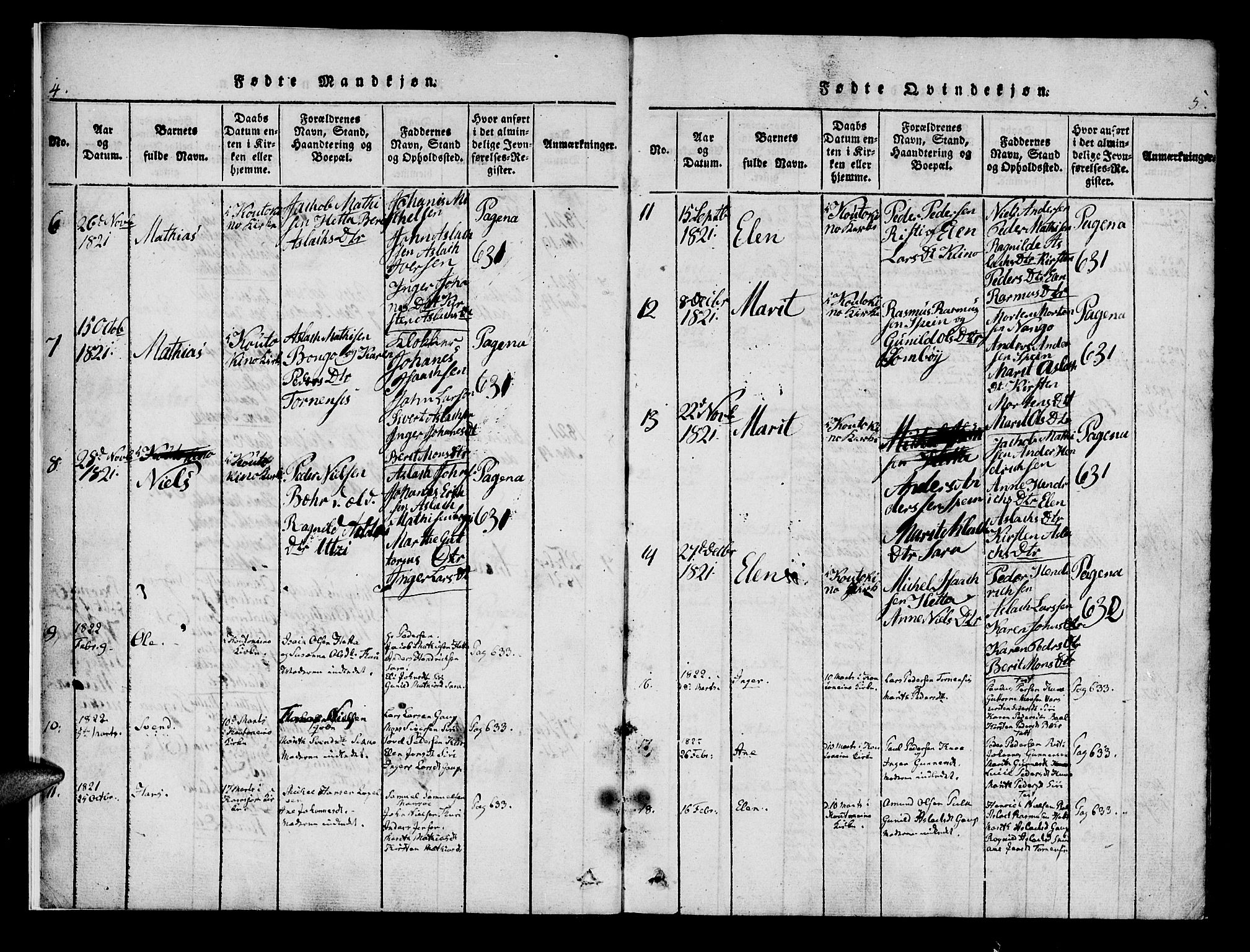Kistrand/Porsanger sokneprestembete, SATØ/S-1351/H/Hb/L0001.klokk: Parish register (copy) no. 1, 1821-1829, p. 4-5