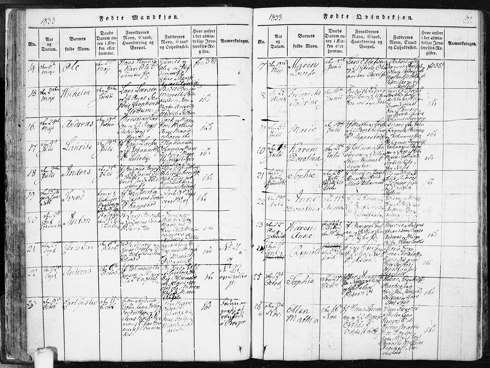 Hobøl prestekontor Kirkebøker, SAO/A-2002/F/Fa/L0002: Parish register (official) no. I 2, 1814-1841, p. 61