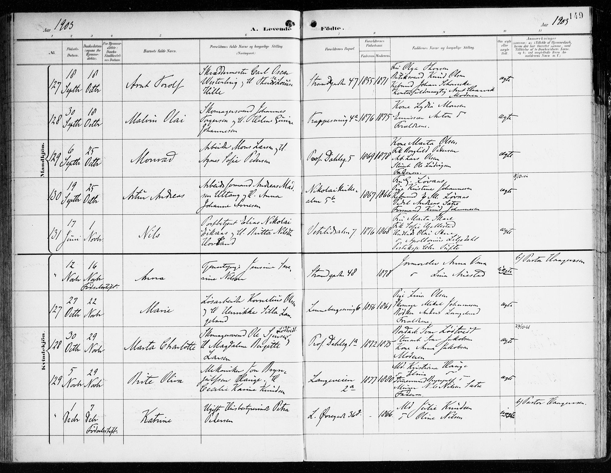 Korskirken sokneprestembete, SAB/A-76101/H/Haa/L0023: Parish register (official) no. B 9, 1899-1908, p. 149