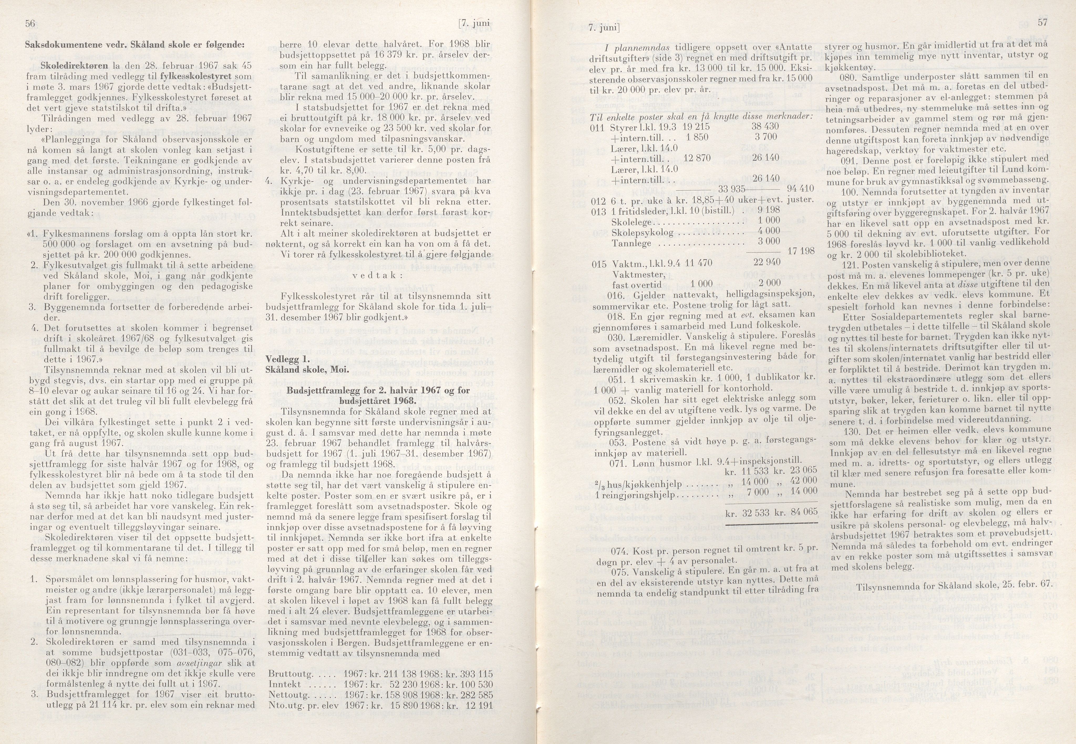 Rogaland fylkeskommune - Fylkesrådmannen , IKAR/A-900/A/Aa/Aaa/L0087: Møtebok , 1967, p. 56-57