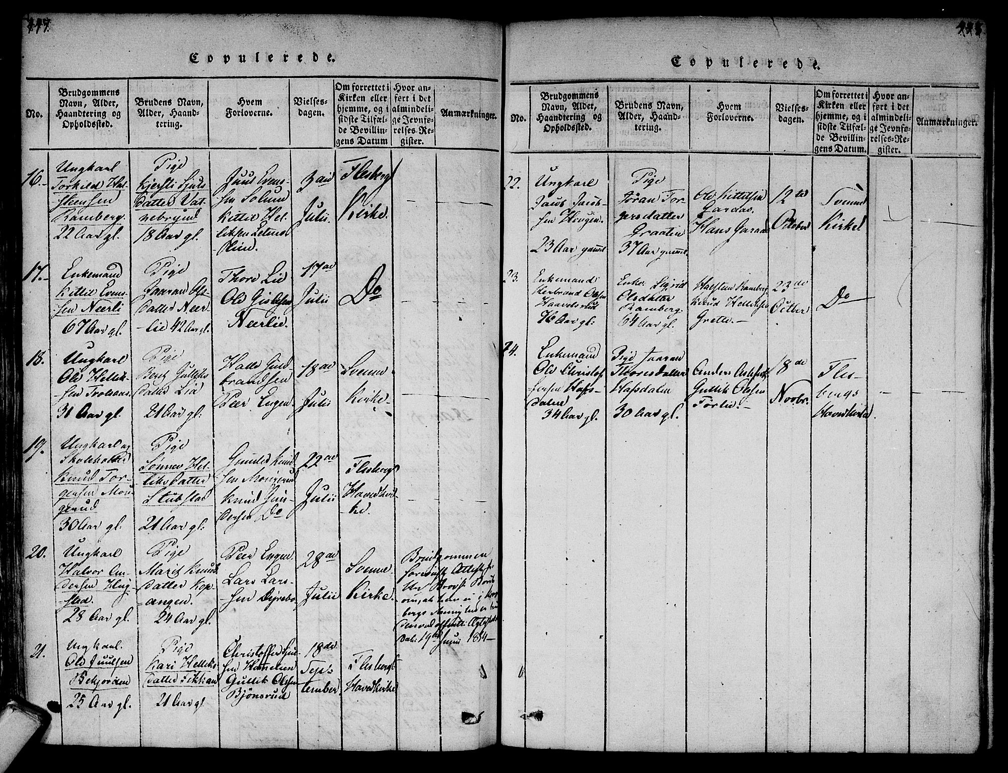 Flesberg kirkebøker, AV/SAKO-A-18/F/Fa/L0005: Parish register (official) no. I 5, 1816-1834, p. 447-448