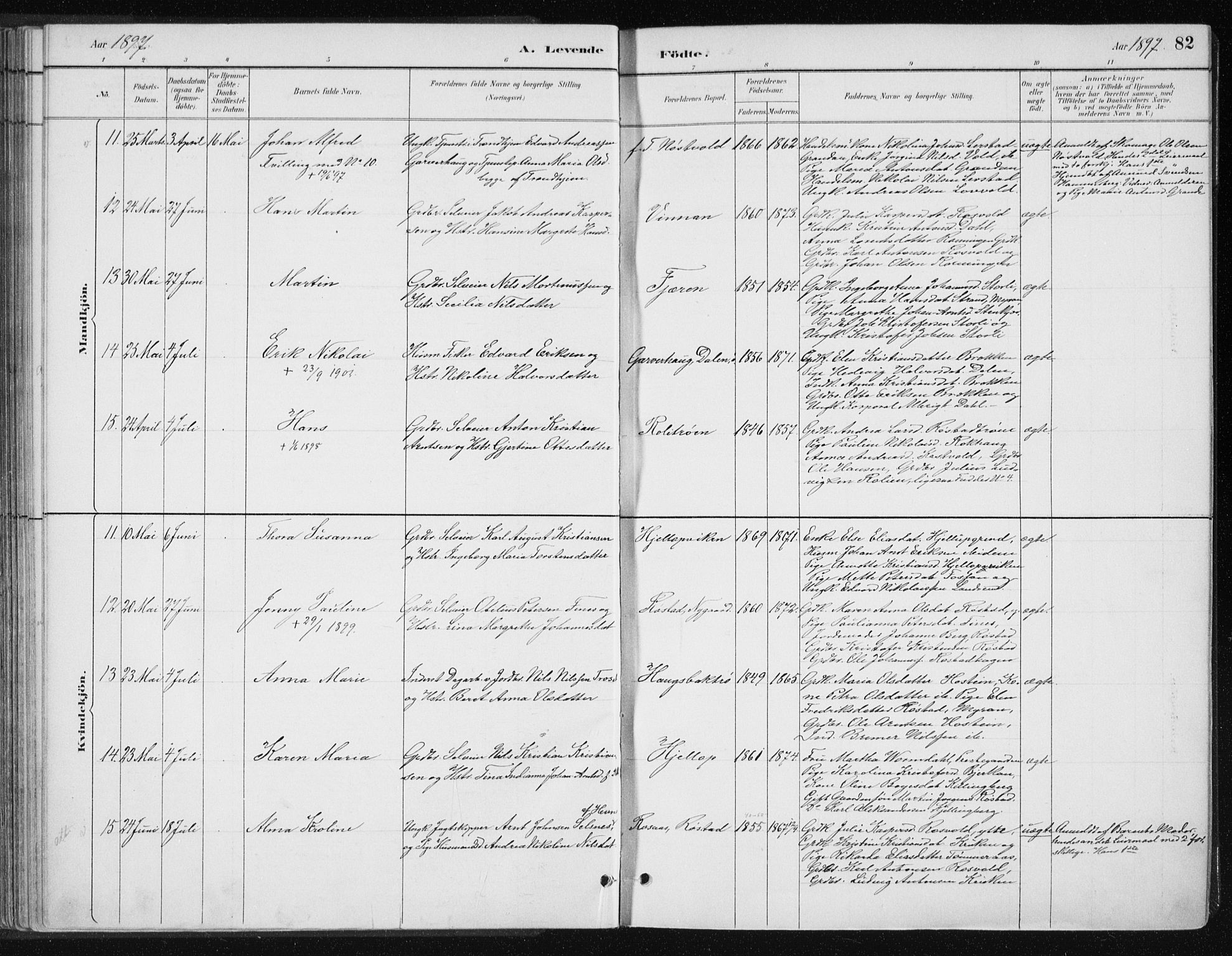 Ministerialprotokoller, klokkerbøker og fødselsregistre - Nord-Trøndelag, SAT/A-1458/701/L0010: Parish register (official) no. 701A10, 1883-1899, p. 82