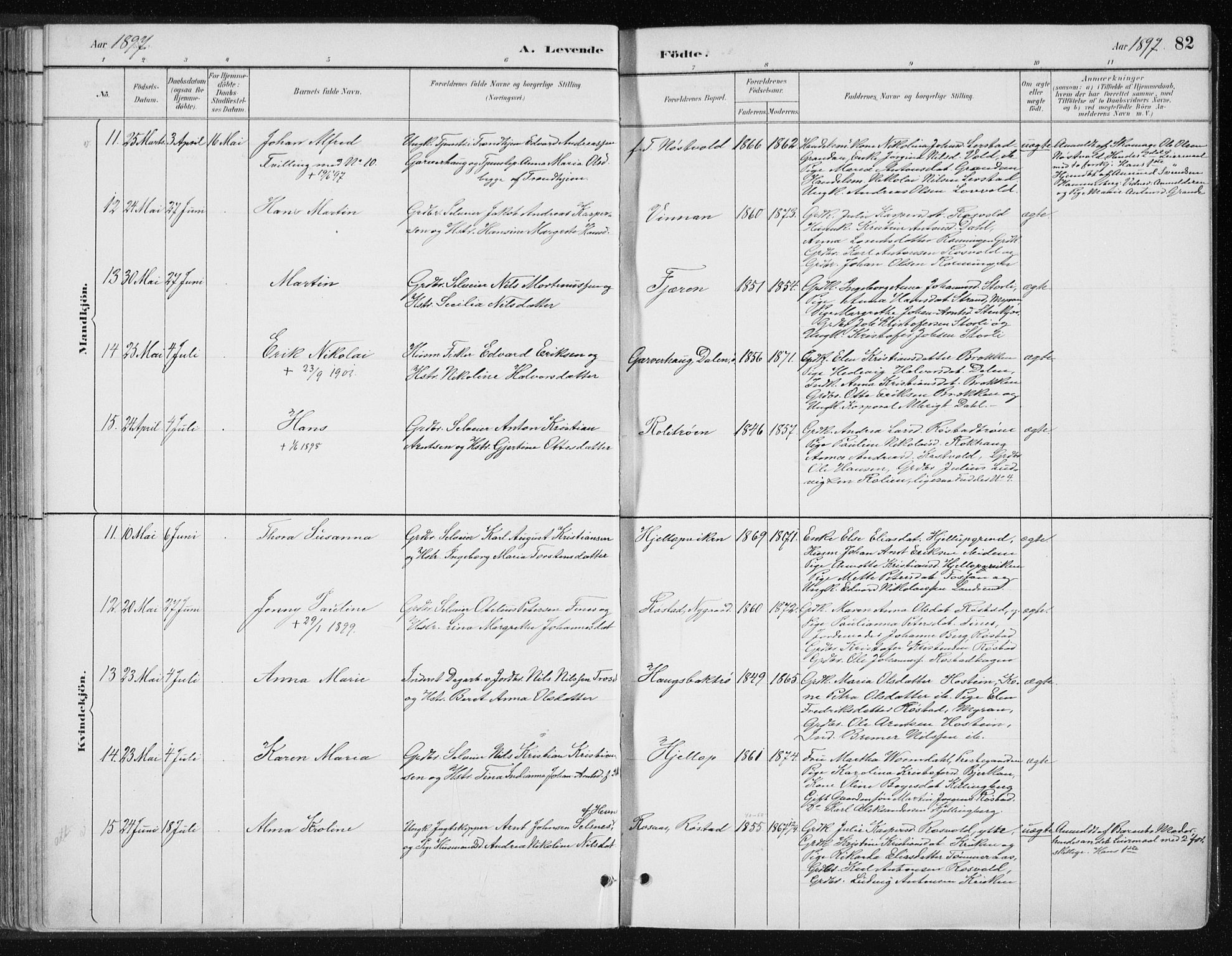 Ministerialprotokoller, klokkerbøker og fødselsregistre - Nord-Trøndelag, AV/SAT-A-1458/701/L0010: Parish register (official) no. 701A10, 1883-1899, p. 82