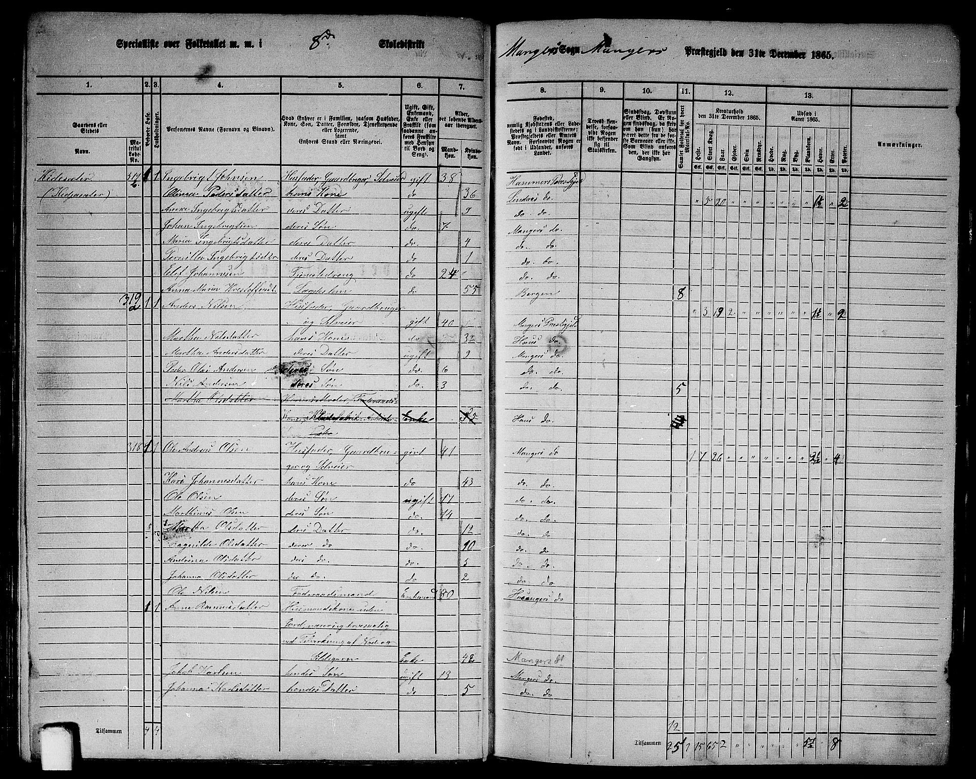 RA, 1865 census for Manger, 1865, p. 73