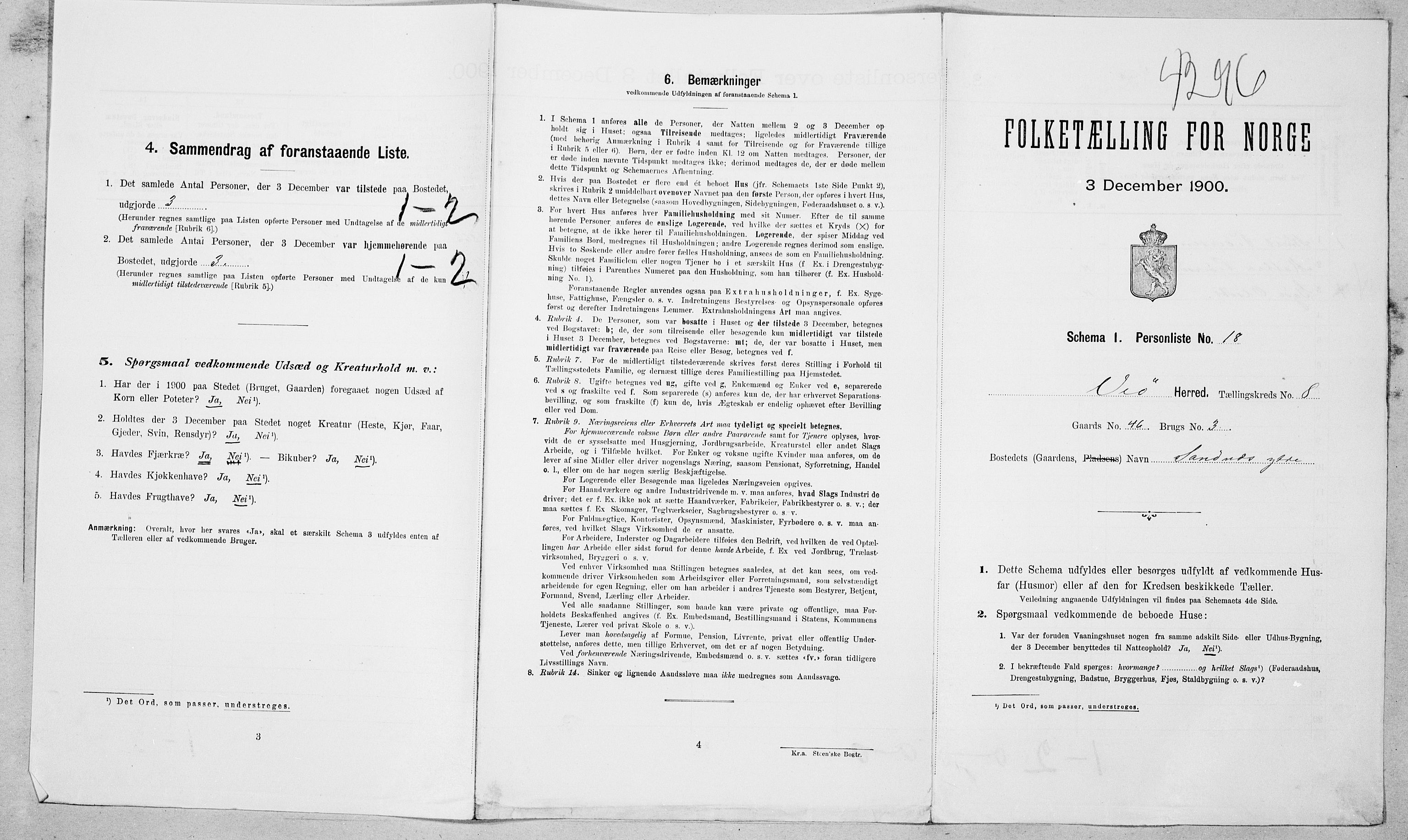 SAT, 1900 census for Veøy, 1900, p. 537