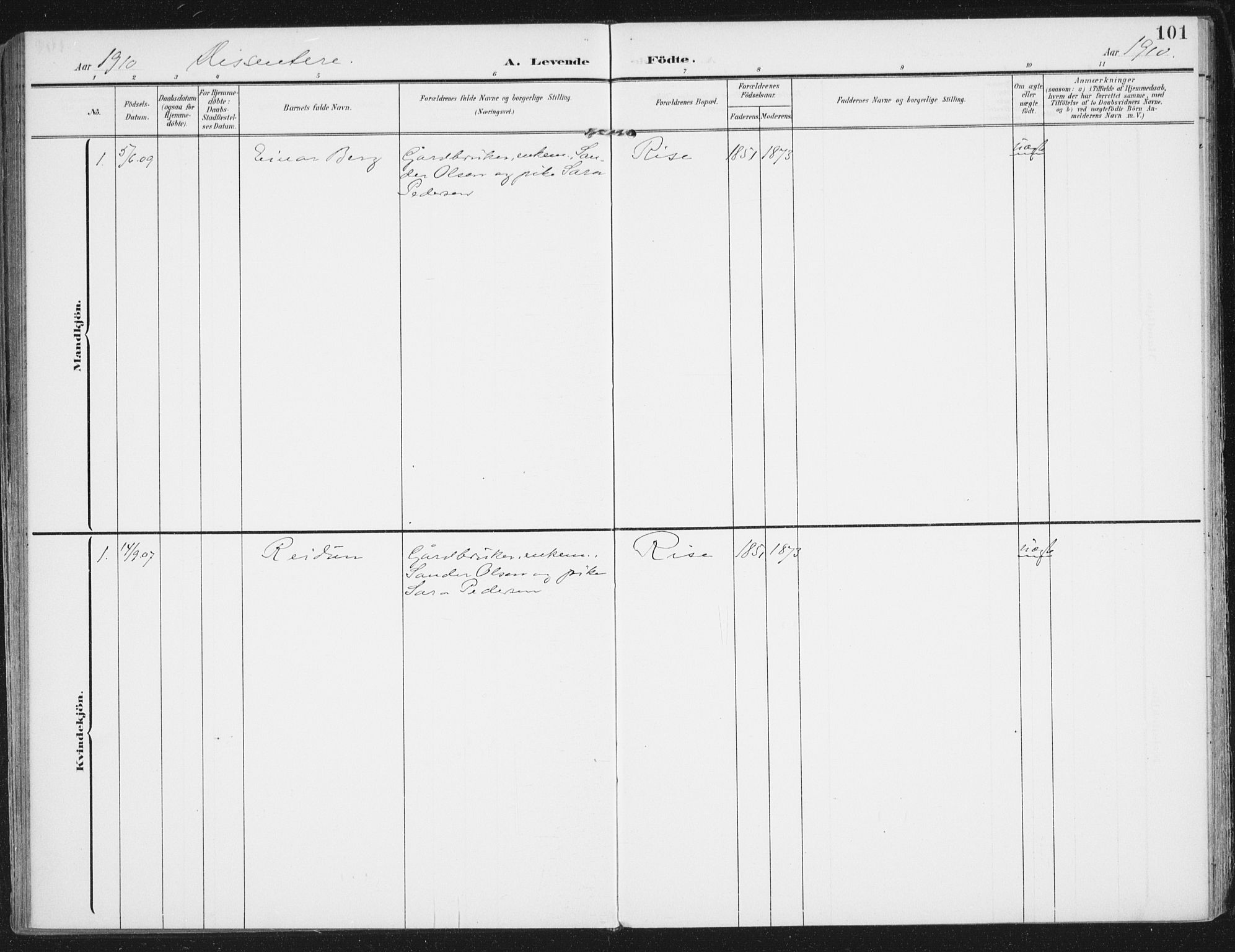 Ministerialprotokoller, klokkerbøker og fødselsregistre - Nordland, AV/SAT-A-1459/892/L1321: Parish register (official) no. 892A02, 1902-1918, p. 101