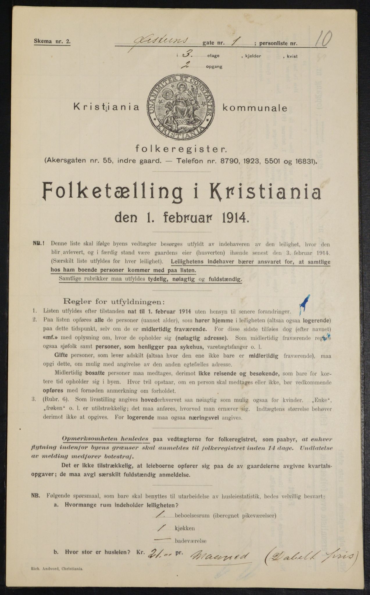 OBA, Municipal Census 1914 for Kristiania, 1914, p. 131288